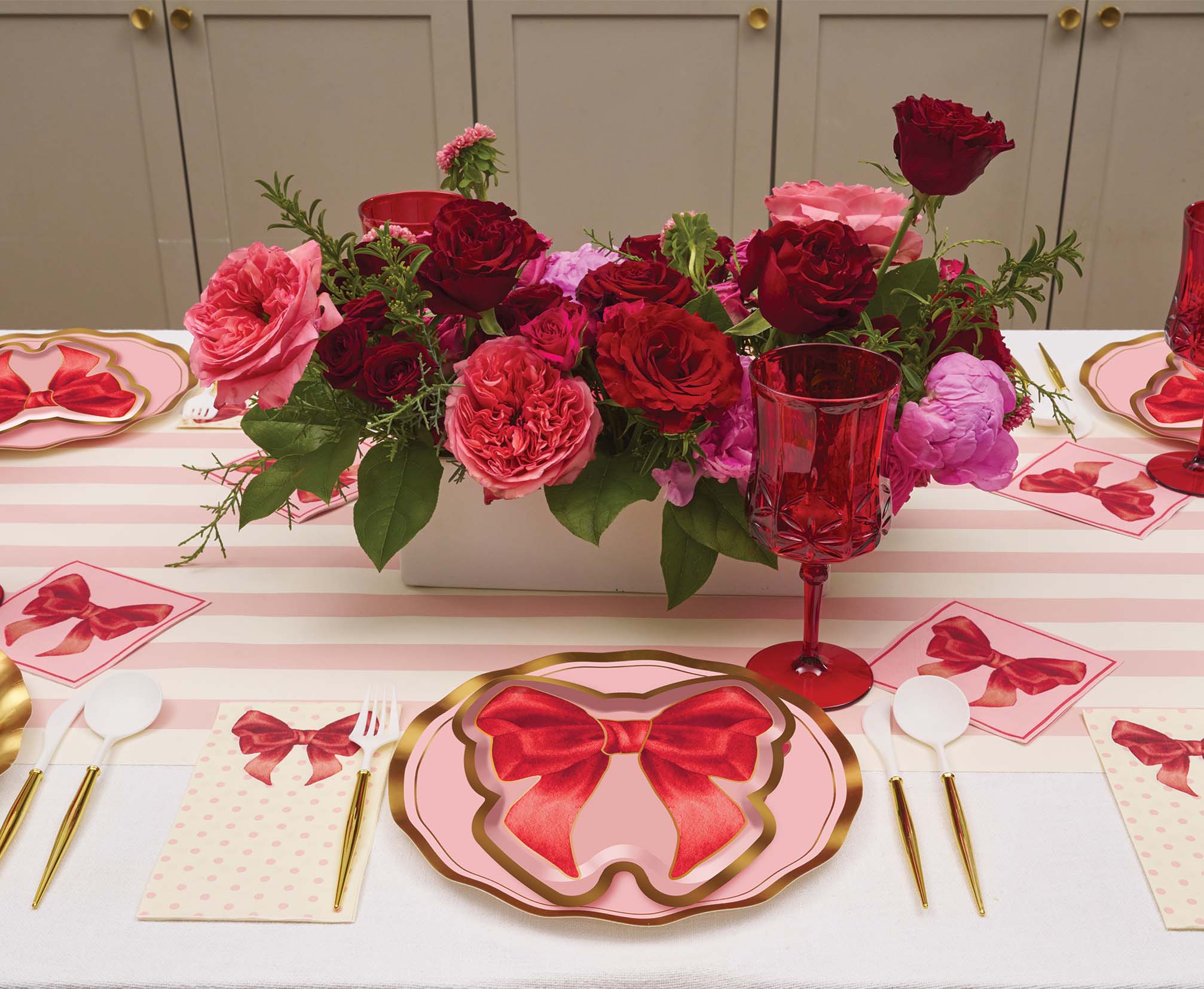 Elegant Pink Bows Die-Cut Salad Plates Set of 8 - Perfect for Bridal Showers, Baby Showers & Party Decorations