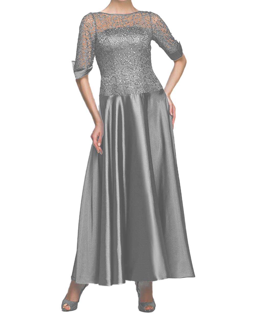 Elegant Tea-Length Mother of the Bride Dress - Long Sleeve Satin Formal Evening Gown for Women | Perfect for Weddings, Receptions & Special Occasions