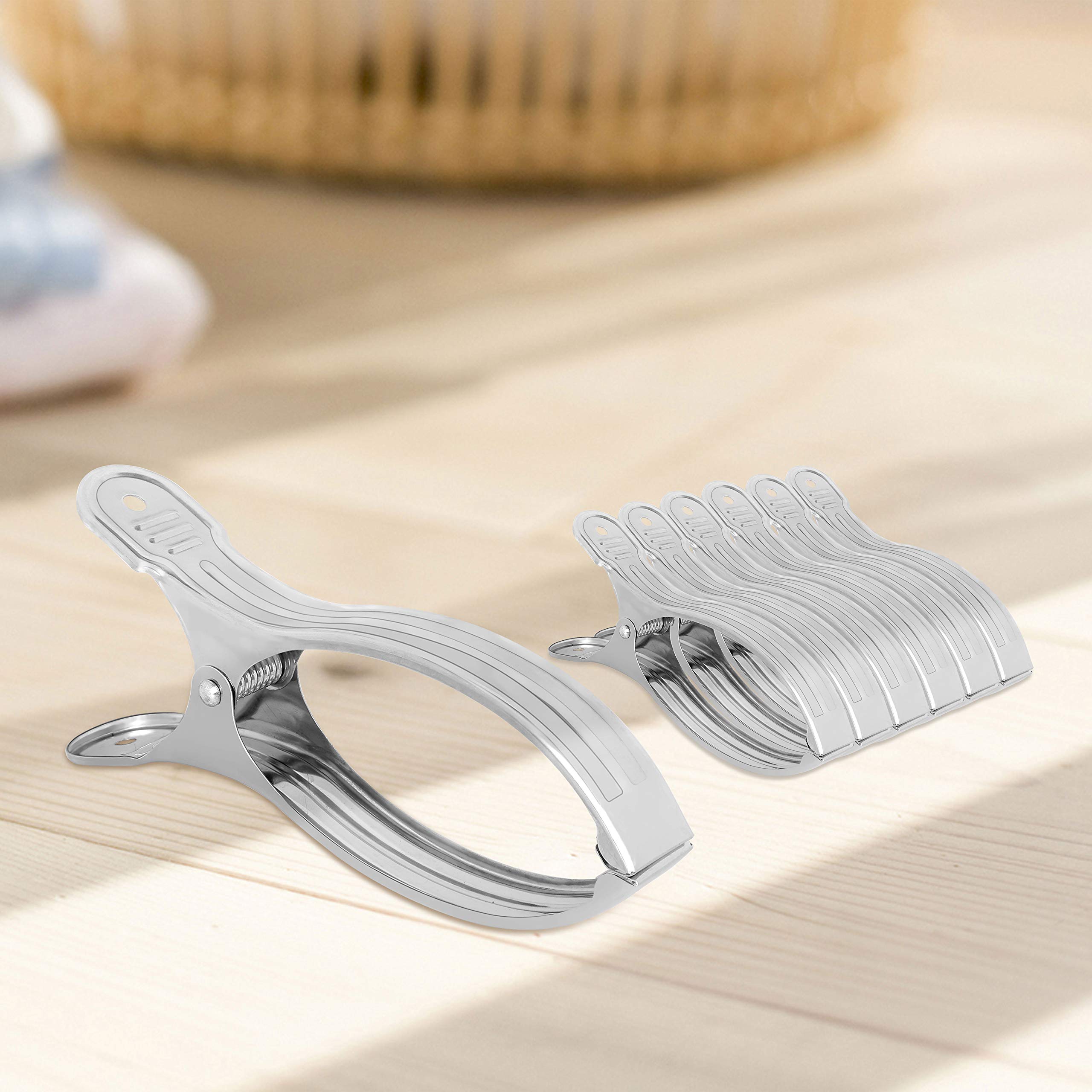 Dseap 6-Pack Jumbo Stainless Steel Towel Clips - 6.25 Inch Heavy Duty Metal Clamps for Pool Covers, Beach Blankets, Cruise Chairs & Lounge Furniture | Perfect for Swimming Pools, Boating, Picnics and Outdoor Activities
