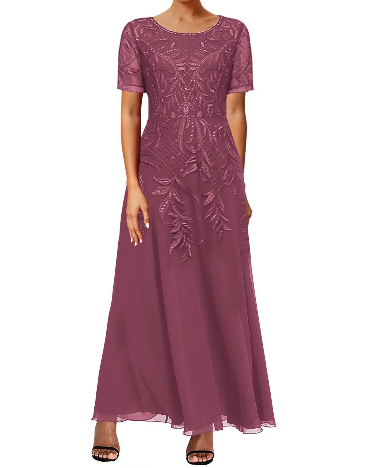 JAEDEN Elegant Mother of The Bride Lace Dress 2025 - Tea Length Chiffon Formal Evening Gown for Weddings, Parties & Special Occasions
