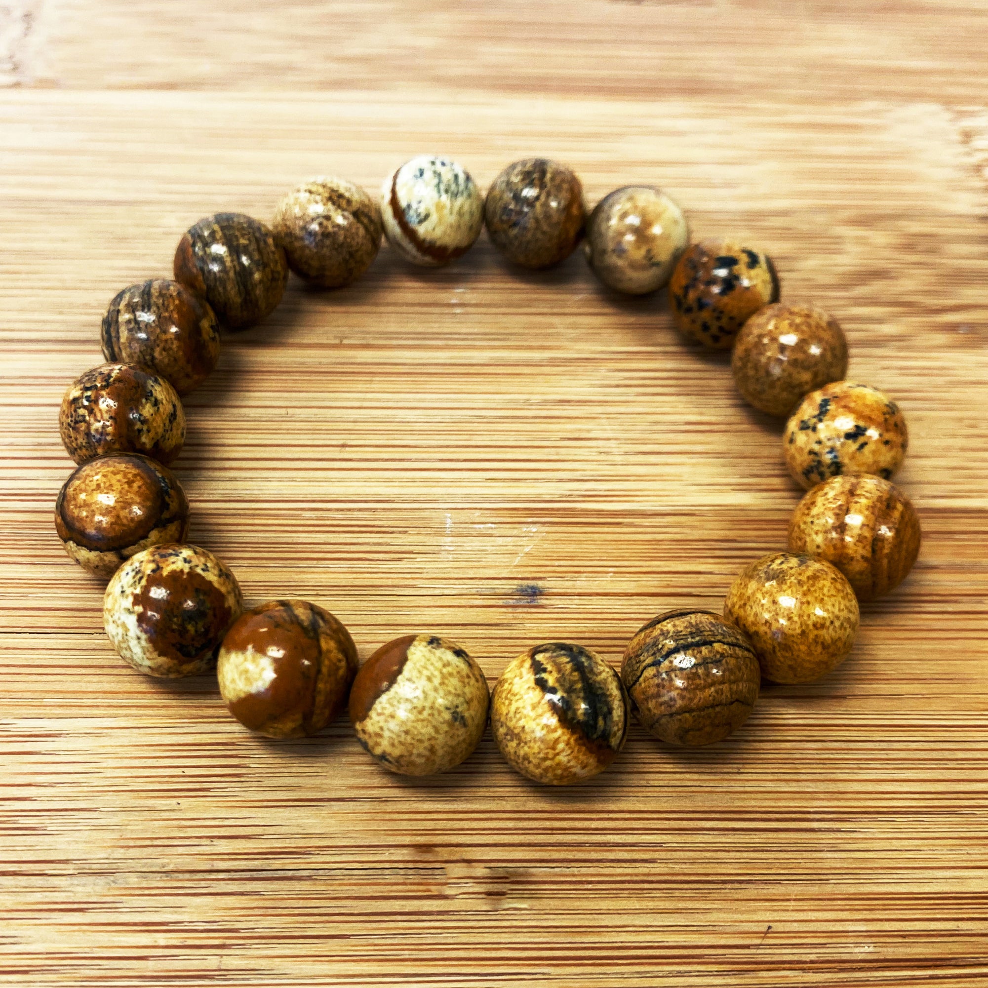 8mm Picture Jasper Gemstone Round Bead Stretch Bracelet for Men & Women - Natural Stone Jewelry for Yoga, Meditation & Spiritual Healing