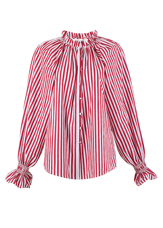 Stylish Red Stripe Long Sleeve Blouse for Women - Trendy Office Wear & Casual Outfits | Perfect for Work, Dates, and Everyday Fashion