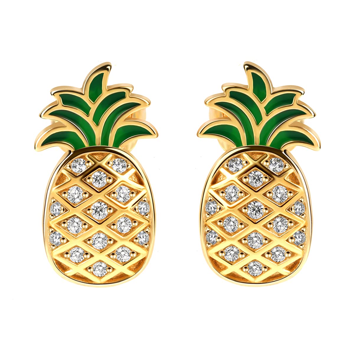 925 Sterling Silver Pineapple Stud Earrings for Women - Hypoallergenic Fruit Jewelry Gift - Perfect for Summer, Beach Vacations & Tropical Themed Parties