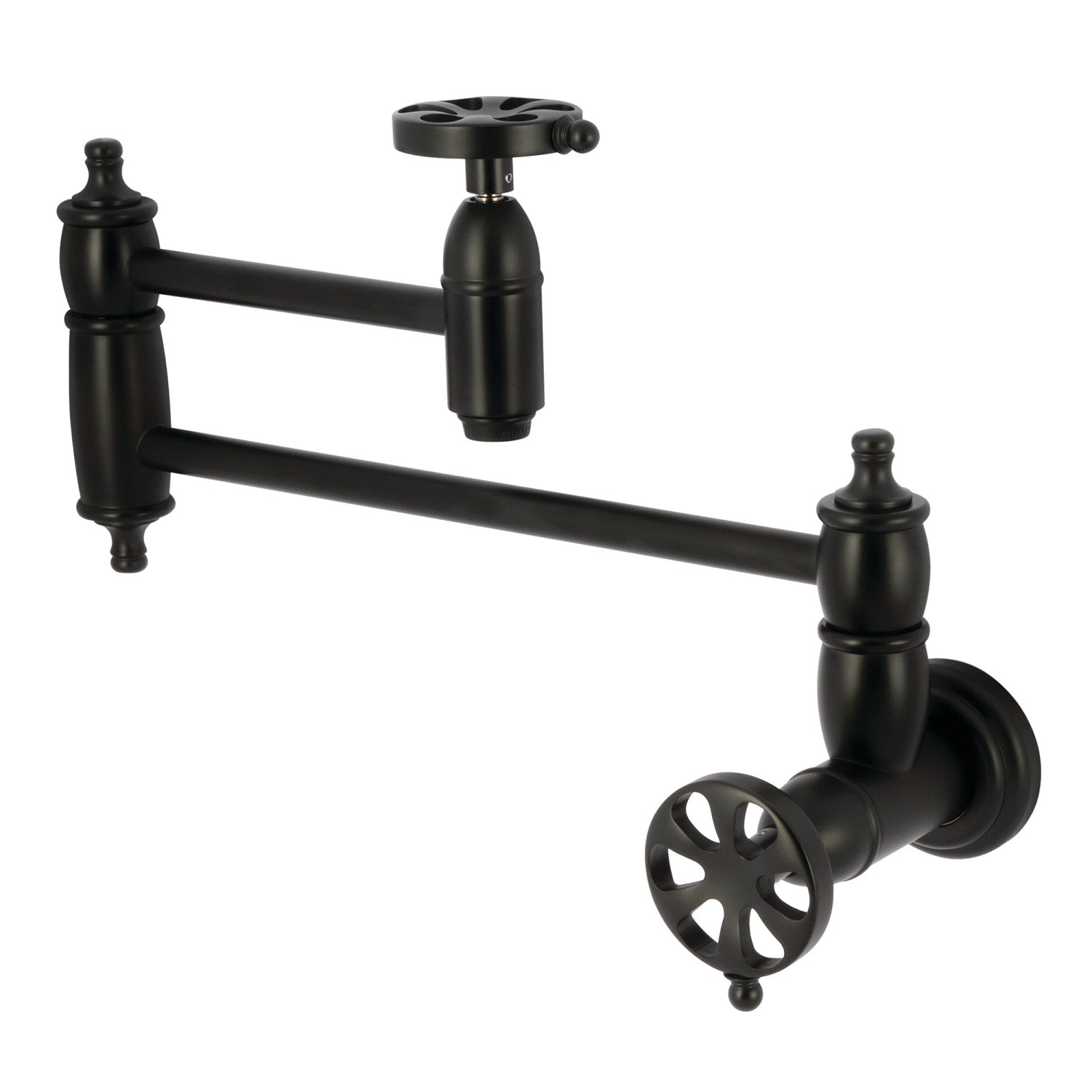 Belknap KS3100RX Matte Black Wall Mount Pot Filler Faucet - Two Handle Commercial Style for Kitchen Sink, Perfect for Cooking, Filling Large Pots & Pans