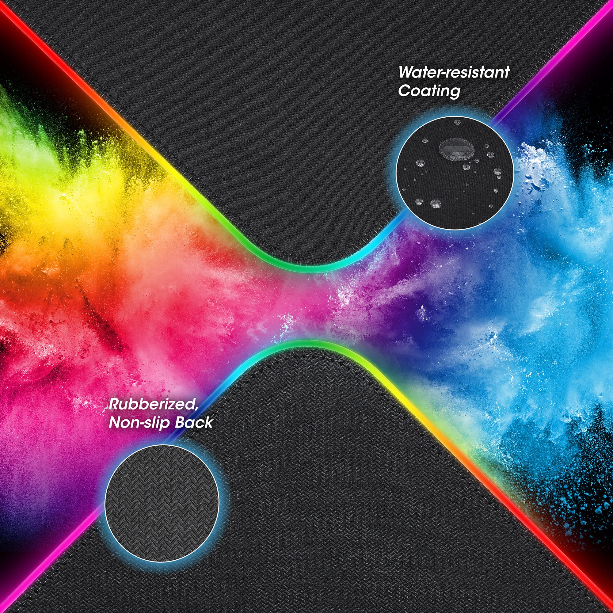 RGB Gaming Mousepad XXL - Splash-Resistant LED Desk Mat for Gamers