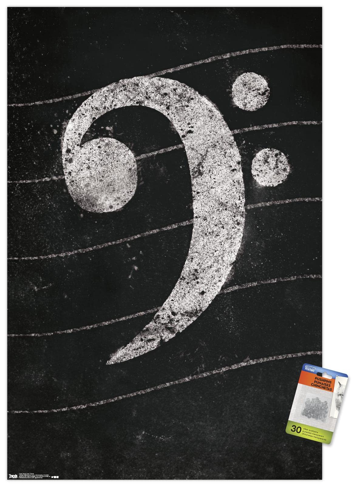 Bass Clef Music Theory Chalkboard Wall Poster with Push Pins - Perfect for Music Classrooms, Home Studios & Piano Practice Rooms