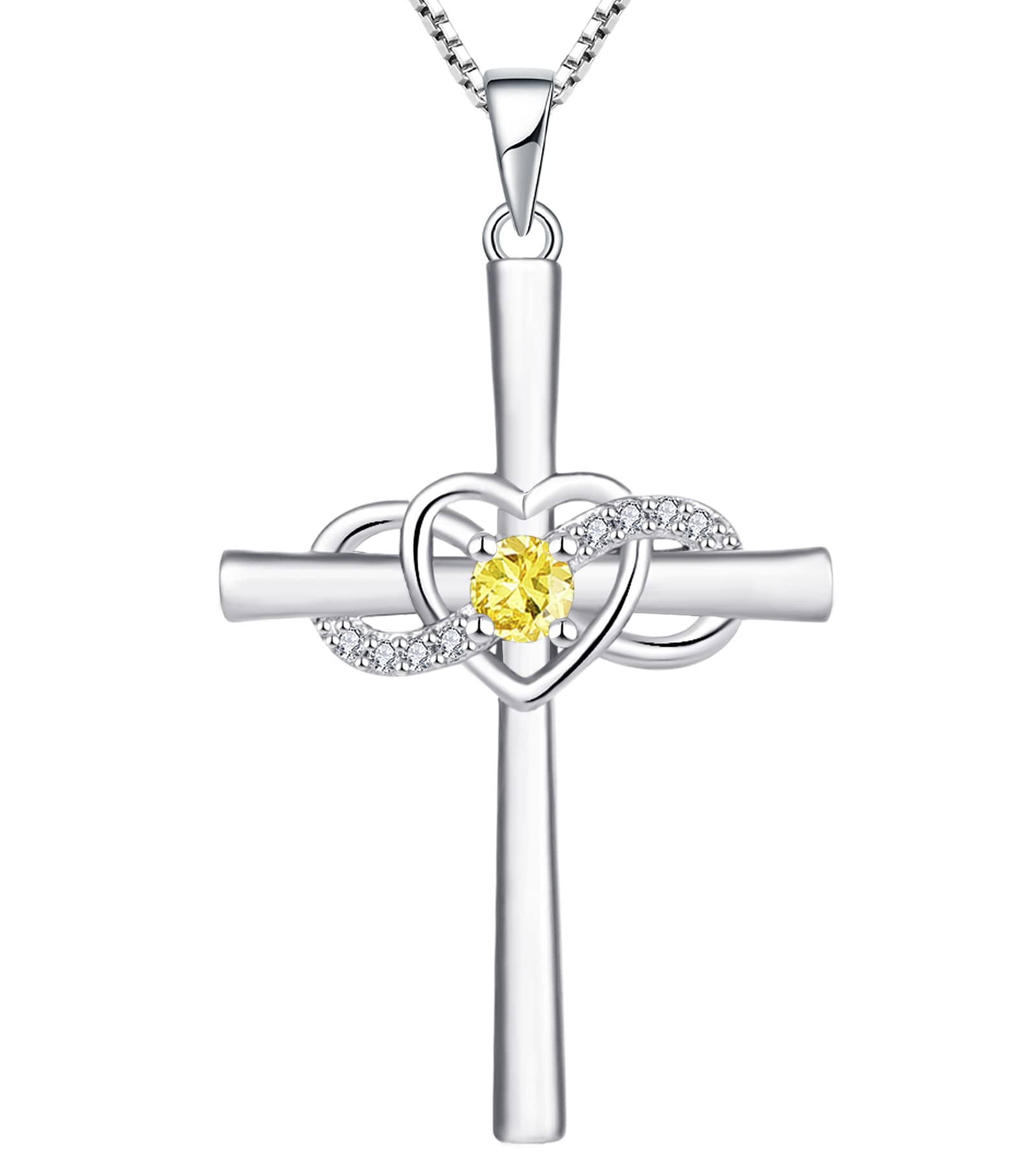 YL Sterling Silver Infinity Heart Cross Necklace for Women - Elegant Crucifix Pendant with Birthstone, Perfect for Gifts, Anniversaries & Everyday Wear