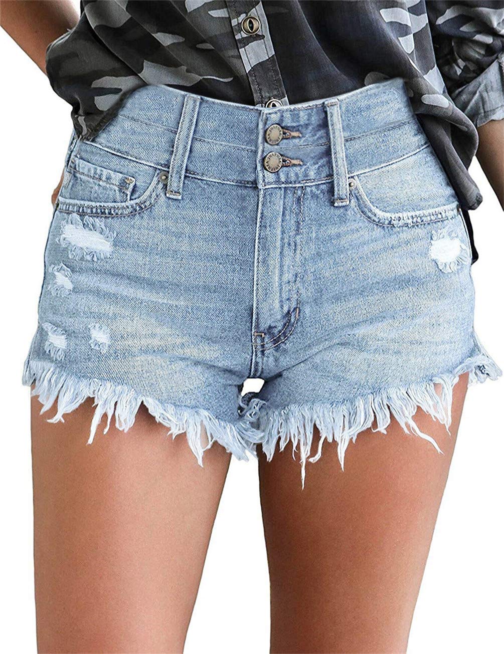 MODARANI Women's Distressed Ripped Denim Shorts - High Waisted Cut Off Jean Shorts for Summer | Perfect for Beach, Casual Outfits & Streetwear