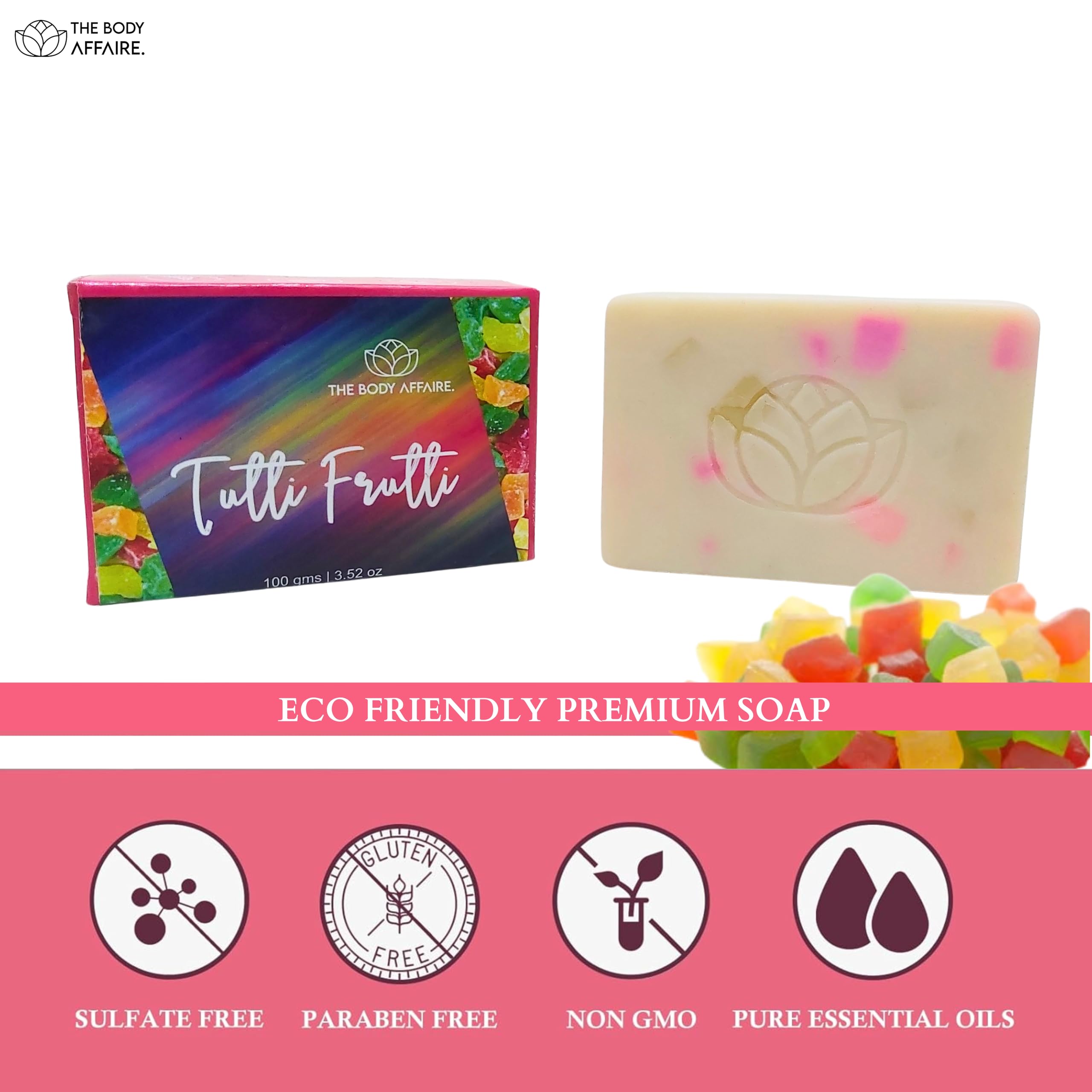 FORGANIK Handmade Natural Soap by The Body Affaire - 100g Tutti Frutti Scented Bar Soap for Face & Body - Perfect for Gifts, Spa Days & Sensitive Skin Care