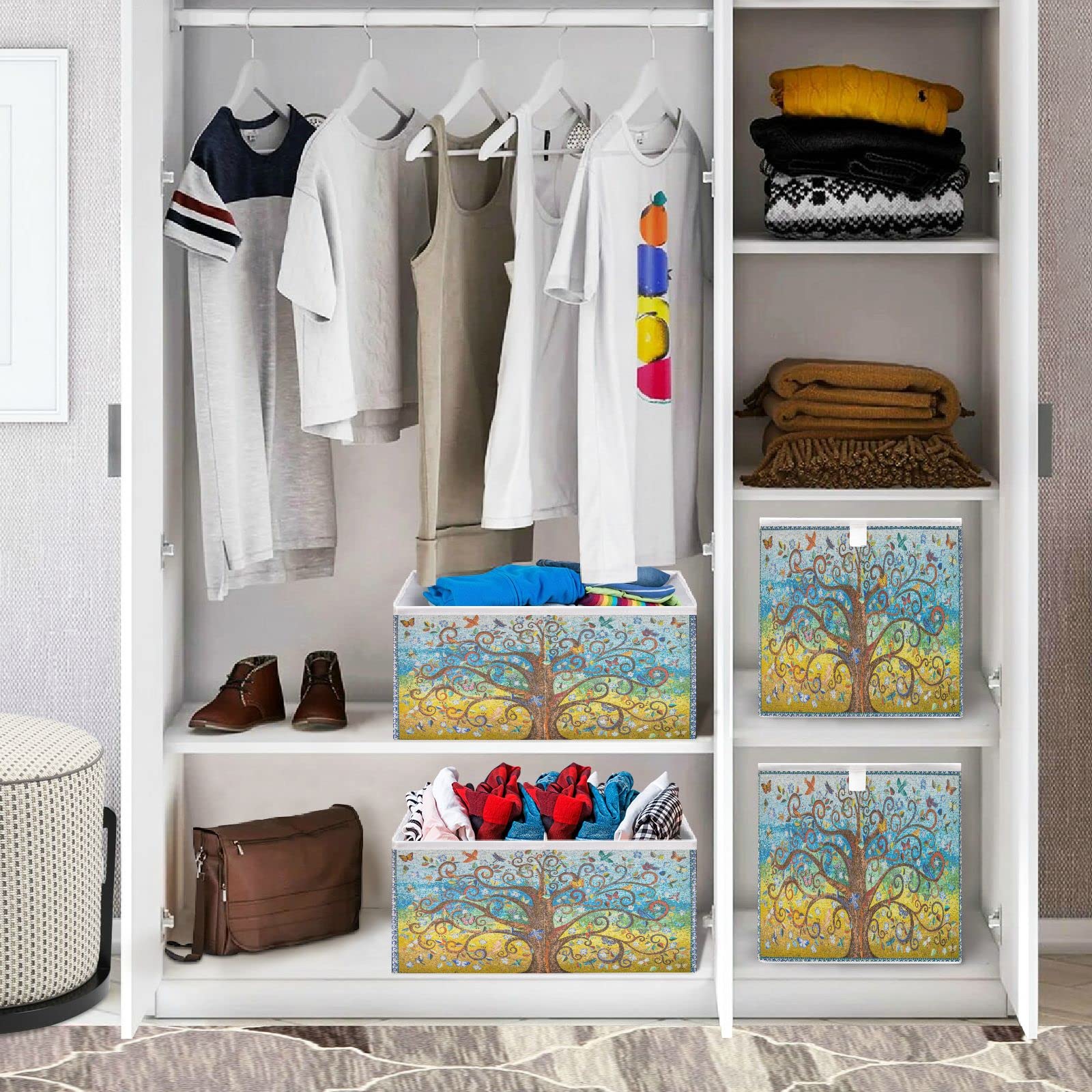DOMIKING 11 Inch Foldable Fabric Storage Bins - Closet Organizer with Sturdy Handle for Bedroom, Shelves & Linen Storage | Perfect for Closet Organization, Underbed Storage & Kids Toy Baskets