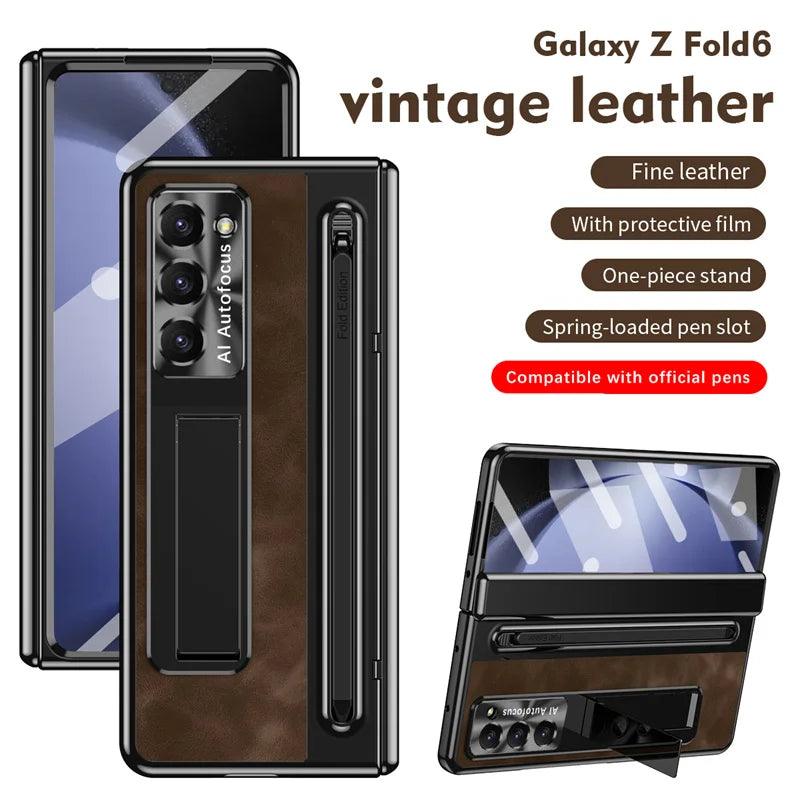Premium Leather Folding Stand Case for Samsung Galaxy Z Fold 6 - Slim Protective Cover with Kickstand for Hands-Free Viewing, Work & Entertainment