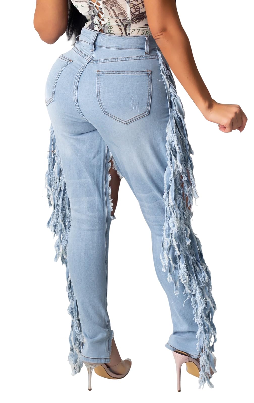 Women's Skinny Ripped Jeans - Stretch Destroyed Denim Pants with Mid High Waist | Perfect for Casual Outfits, Street Style & Everyday Wear