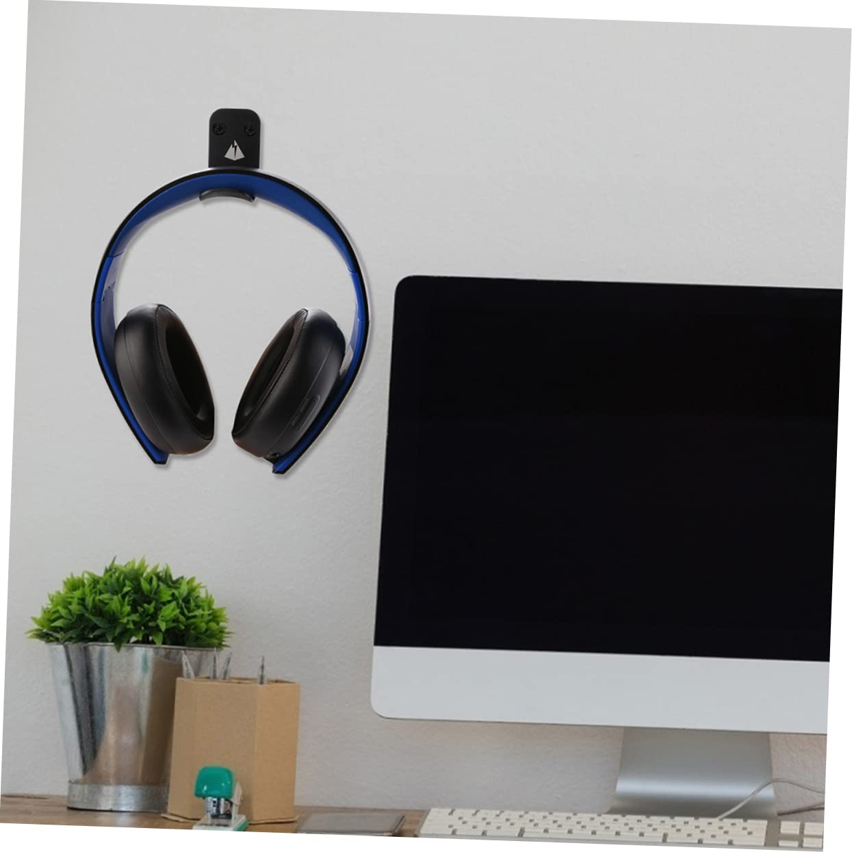 Premium Wooden Headphone Stand - Under Desk Headphone Hook & Wall Mount Hanger for Earphones & Headsets - Perfect for Home, Office, Gaming Setup & Studio Organization