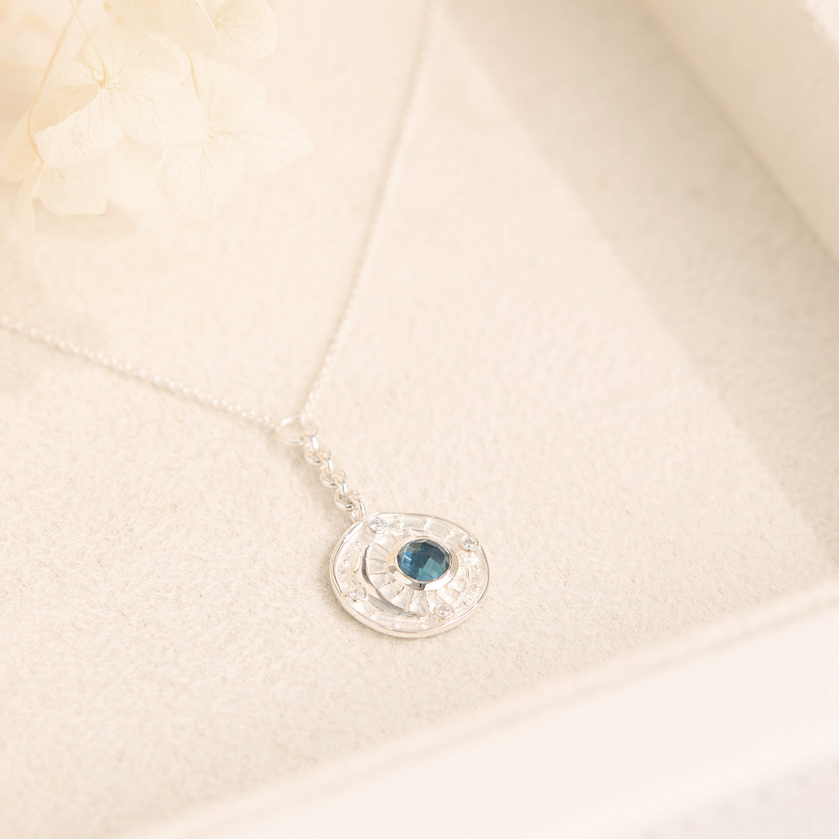 Celestial Amulet Blue Topaz Necklace - Elegant Sterling Silver Pendant for Women | Perfect for Gifts, Weddings & Everyday Wear
