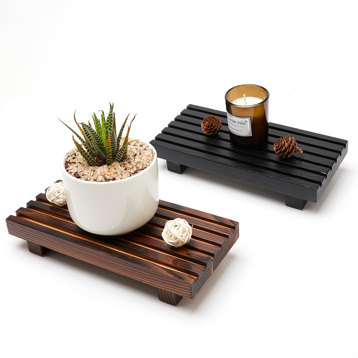 Wooden Soap Tray for Kitchen & Bathroom - Farmhouse Style Countertop Soap Dish Holder with Wooden Riser - Perfect for Bathroom Vanity, Kitchen Sink, and Farmhouse Decor Accessories