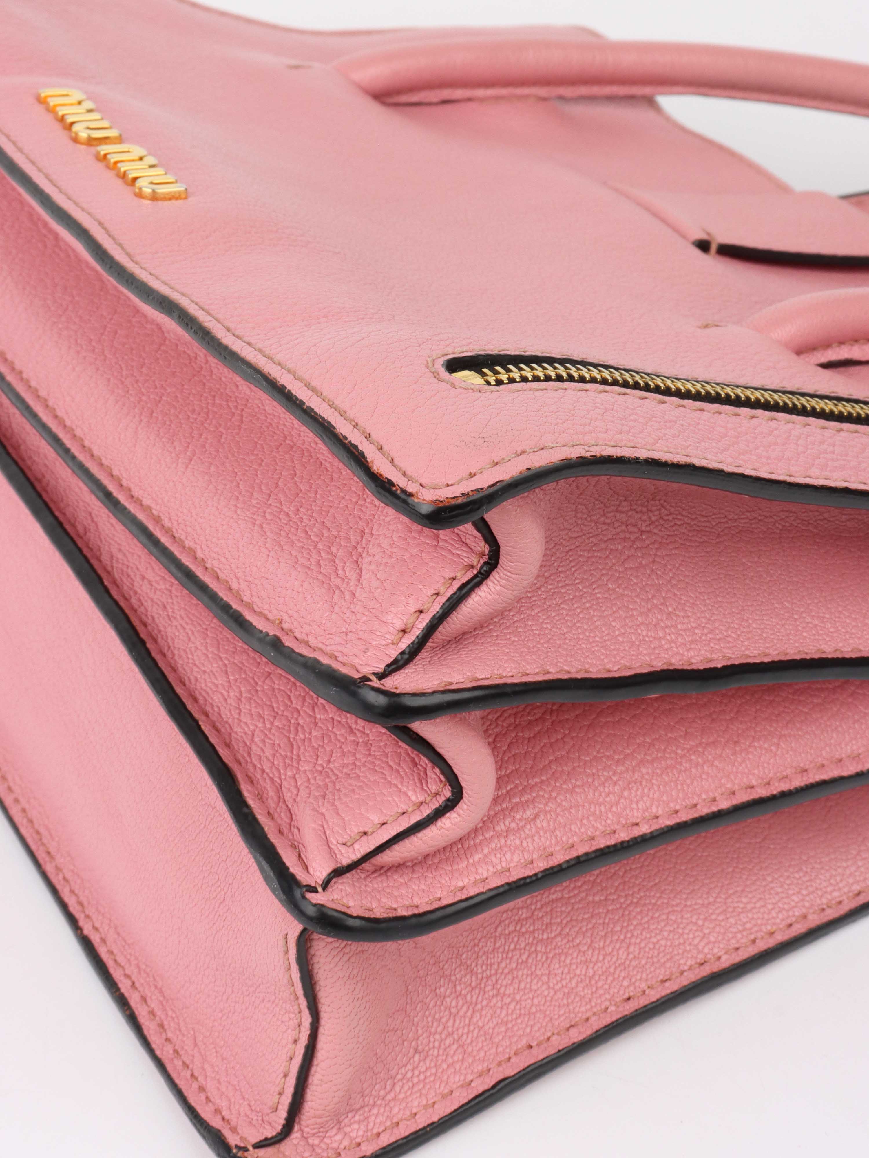 Miu Miu Pink Leather Tote Shoulder Bag for Women - Fashionable Designer Handbag for Work, Travel & Everyday Use