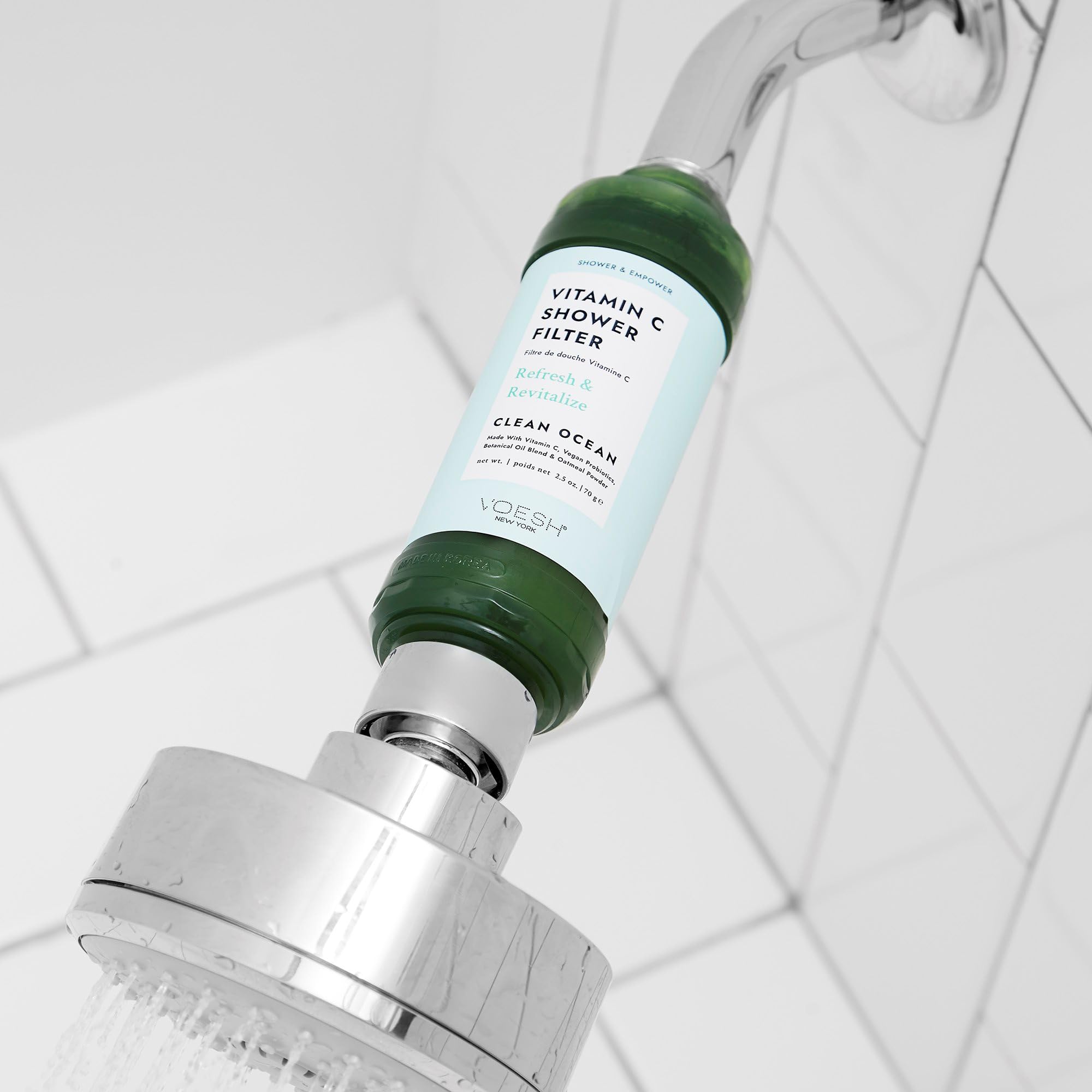 VOESH Vitamin C Shower Filter - Aromatherapy Shower Head with Water Purifier & Softener | Vegan Probiotic Spa Filter for Self-Care & Skin Health | Perfect for Dry Skin Relief & Relaxing Bathroom Experience
