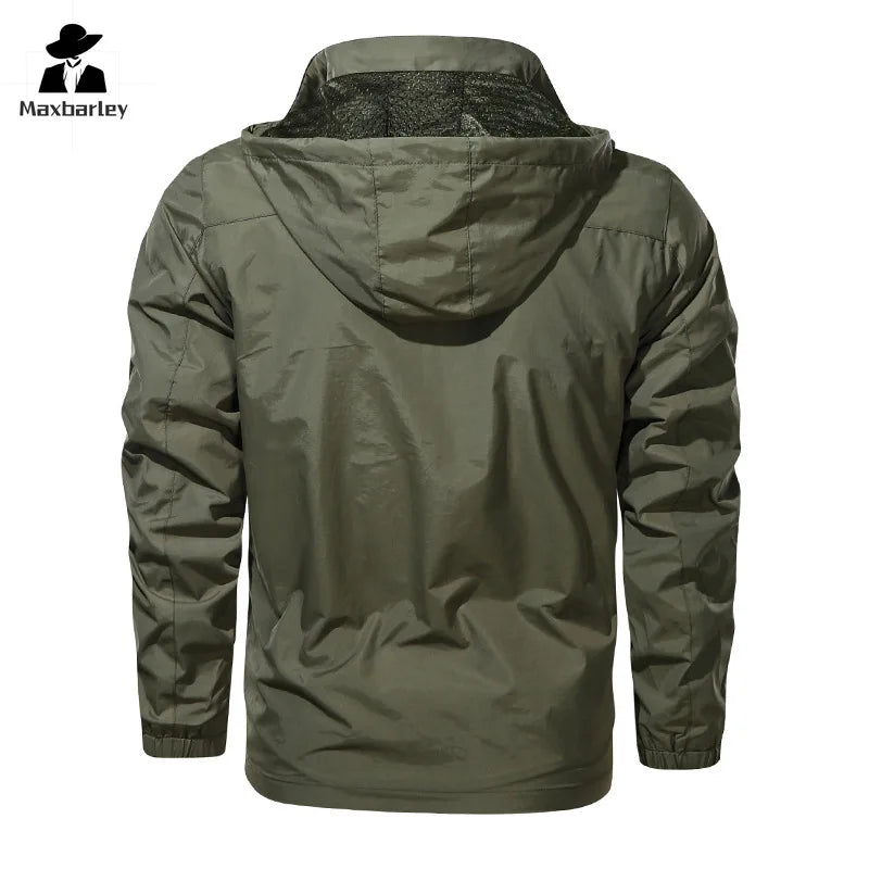 Men's Windproof Hooded Jacket - Breathable Outdoor Windbreaker Coat for Camping, Fishing & Tactical Use | Military Style Casual Jacket (Size 5XL) | Perfect for Hiking, Travel & Adventure Activities