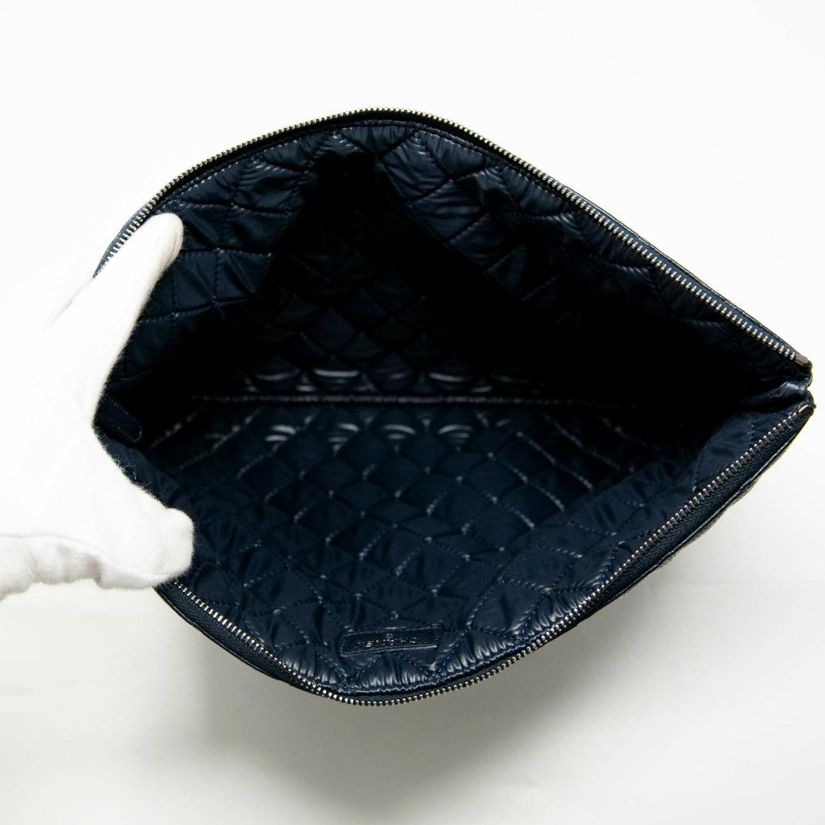 Chanel Navy Blue Medium O Case Pouch - Luxury Leather Cosmetic Bag for Women - Perfect for Travel, Makeup, and Everyday Essentials