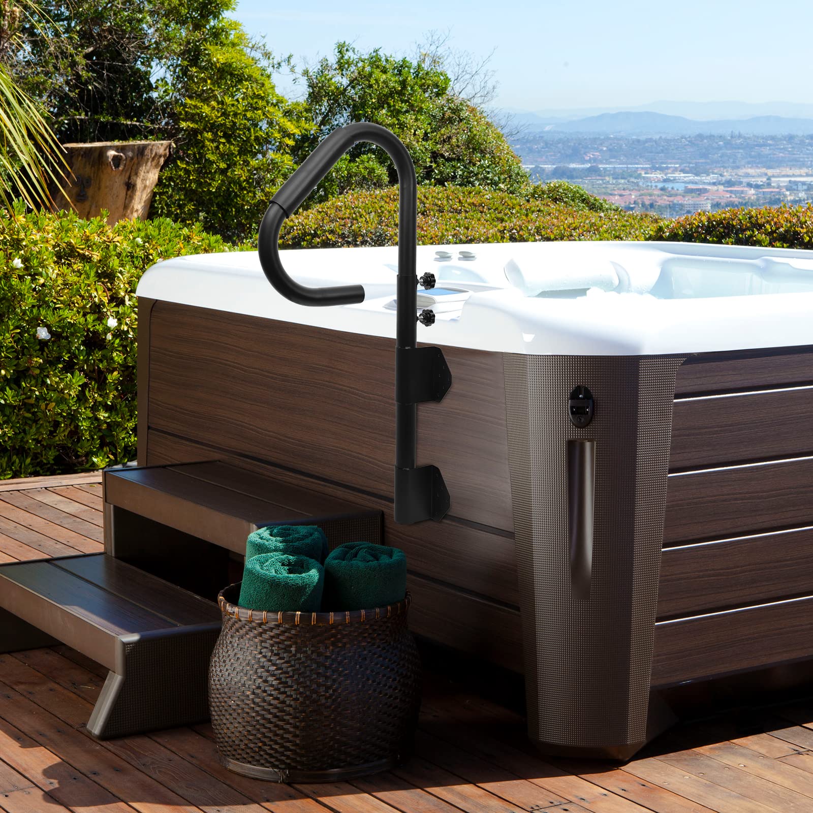 GARVEE 1Pack 600LBS Capacity Hot Tub Handrail - 48H Safety Handrail with 360° Rotatable & Adjustable Height for Spa, Pool, and Bathtub - Non-Slip Stationary Support for Elderly & Disabled Users