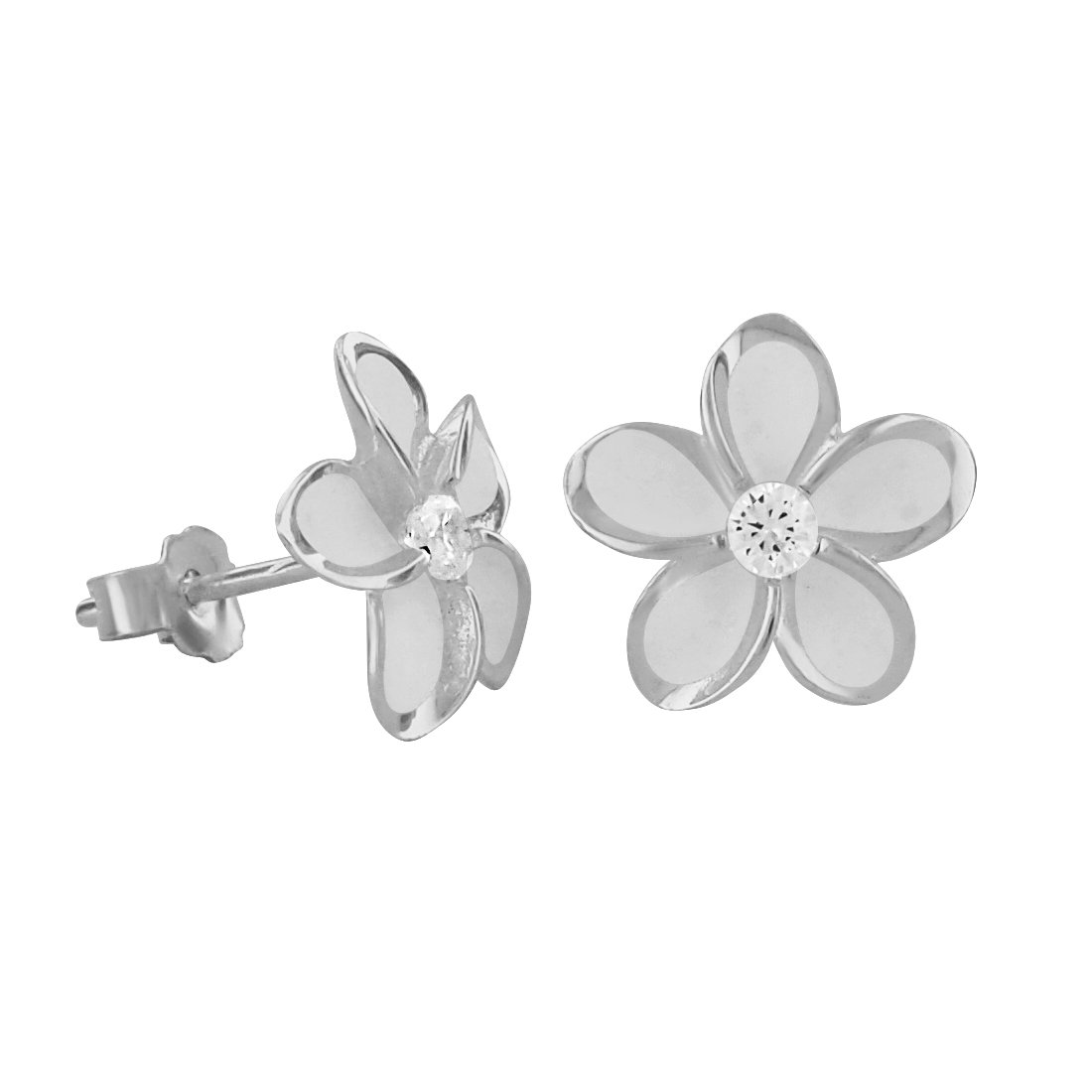 11mm Sterling Silver Plumeria Stud Earrings - Dainty Hawaiian Flower Jewelry for Women, Perfect for Everyday Wear, Beach Vacations & Special Occasions