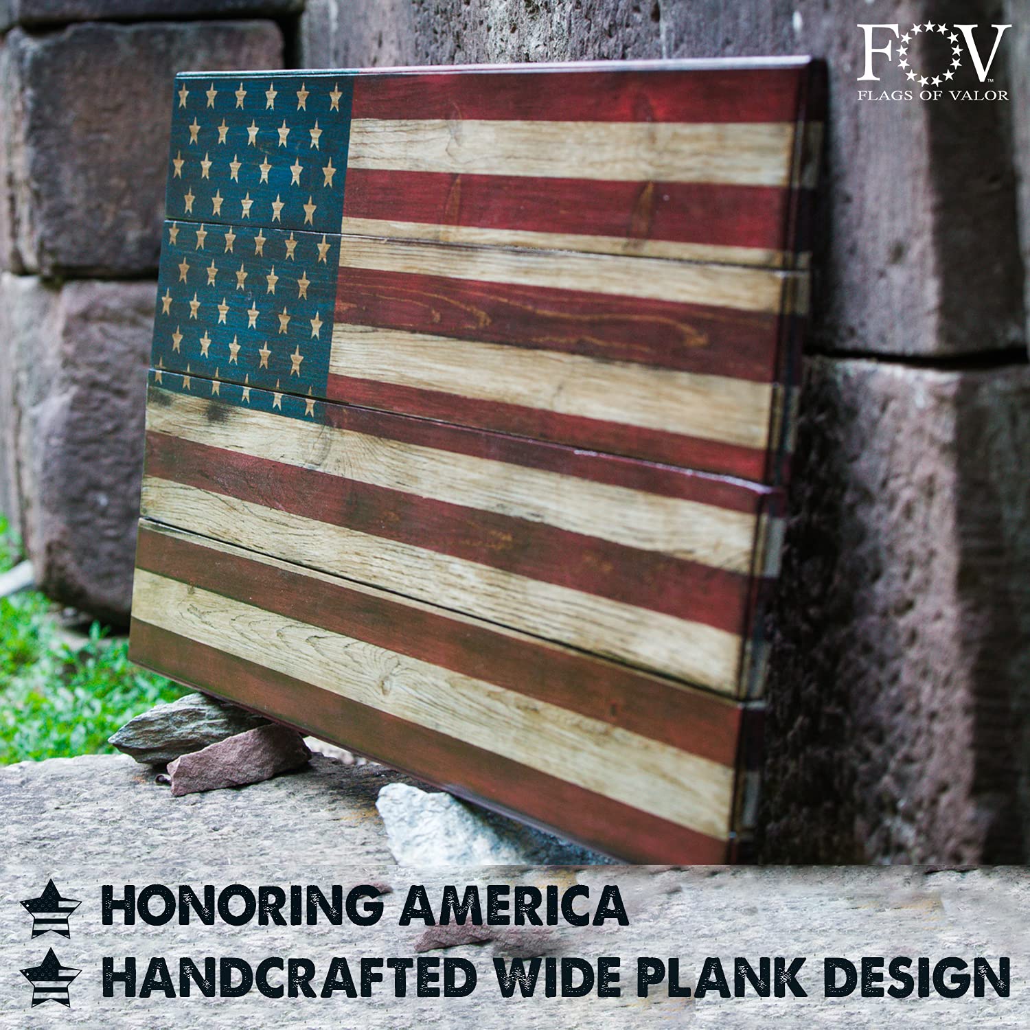 Handcrafted Wooden American Flag - Patriotic Wall Art Decor Made in USA by Veterans | Large 22x42 Inch US Flag Wall Hanging for Man Cave, Living Room, Office & Home | Ready to Hang, Durable Wood Wall Decor