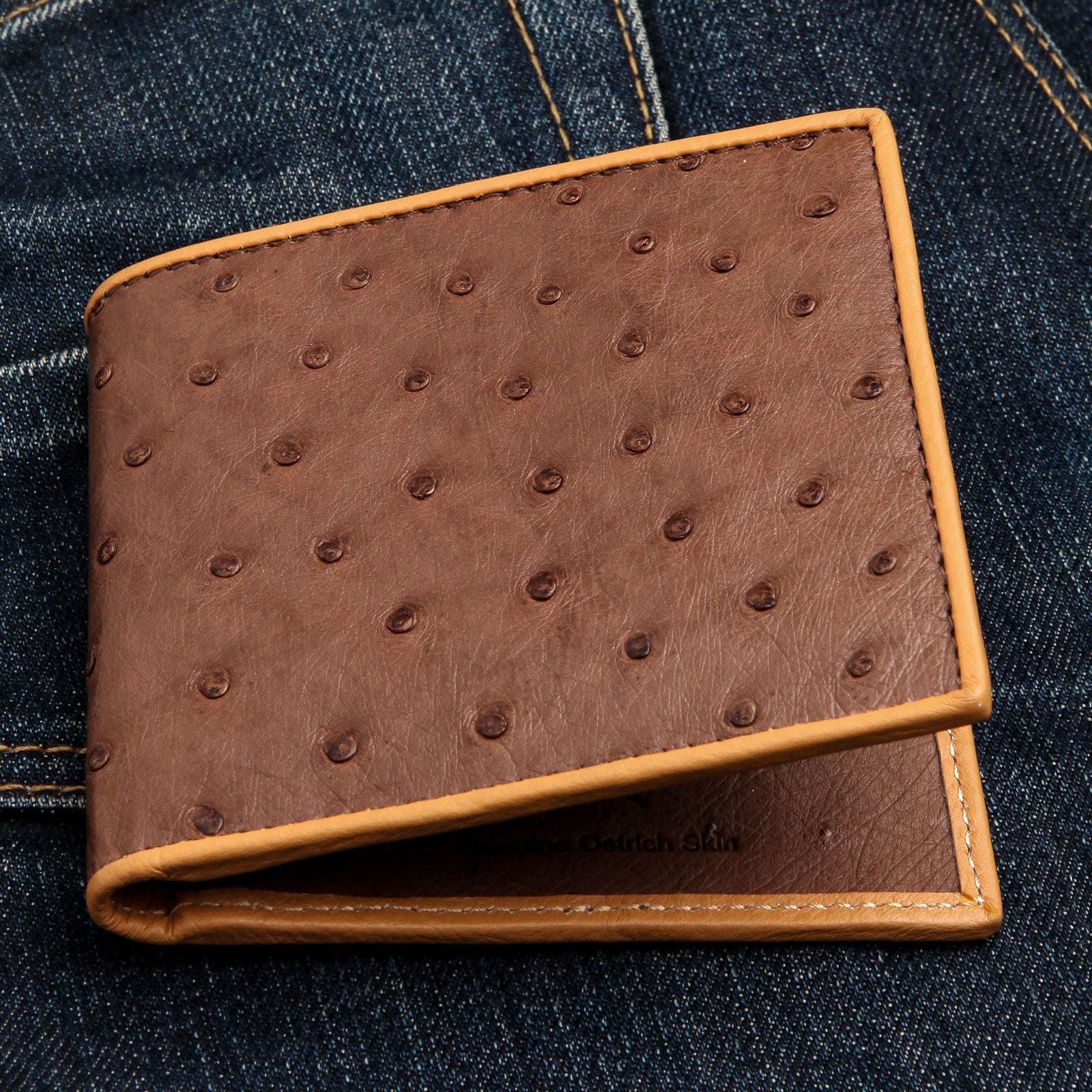 Luxury Dark Brown Two-Tone Ostrich Leather Wallet for Men - Genuine Exotic Skin Bifold Wallet with RFID Protection - Perfect for Business, Travel & Everyday Use