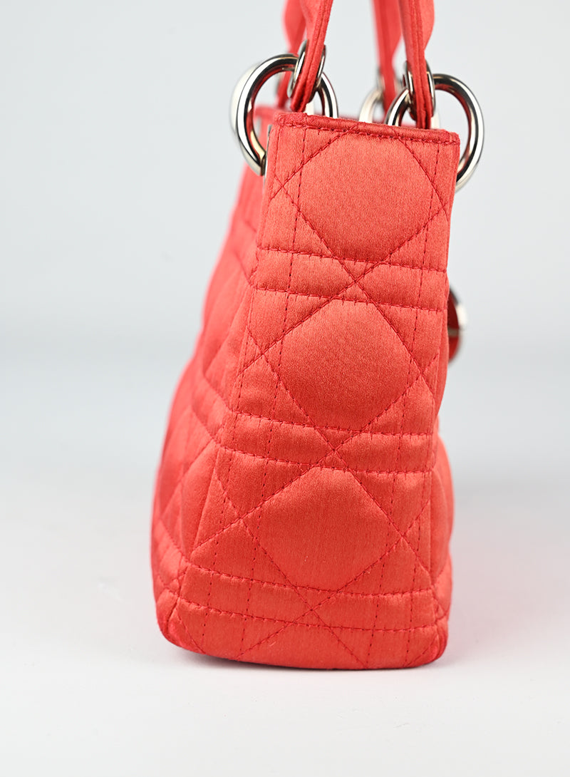 Dior Lady Dior Mini Coral Satin Handbag - Luxury Crossbody Bag for Women, Perfect for Evening Parties & Special Occasions