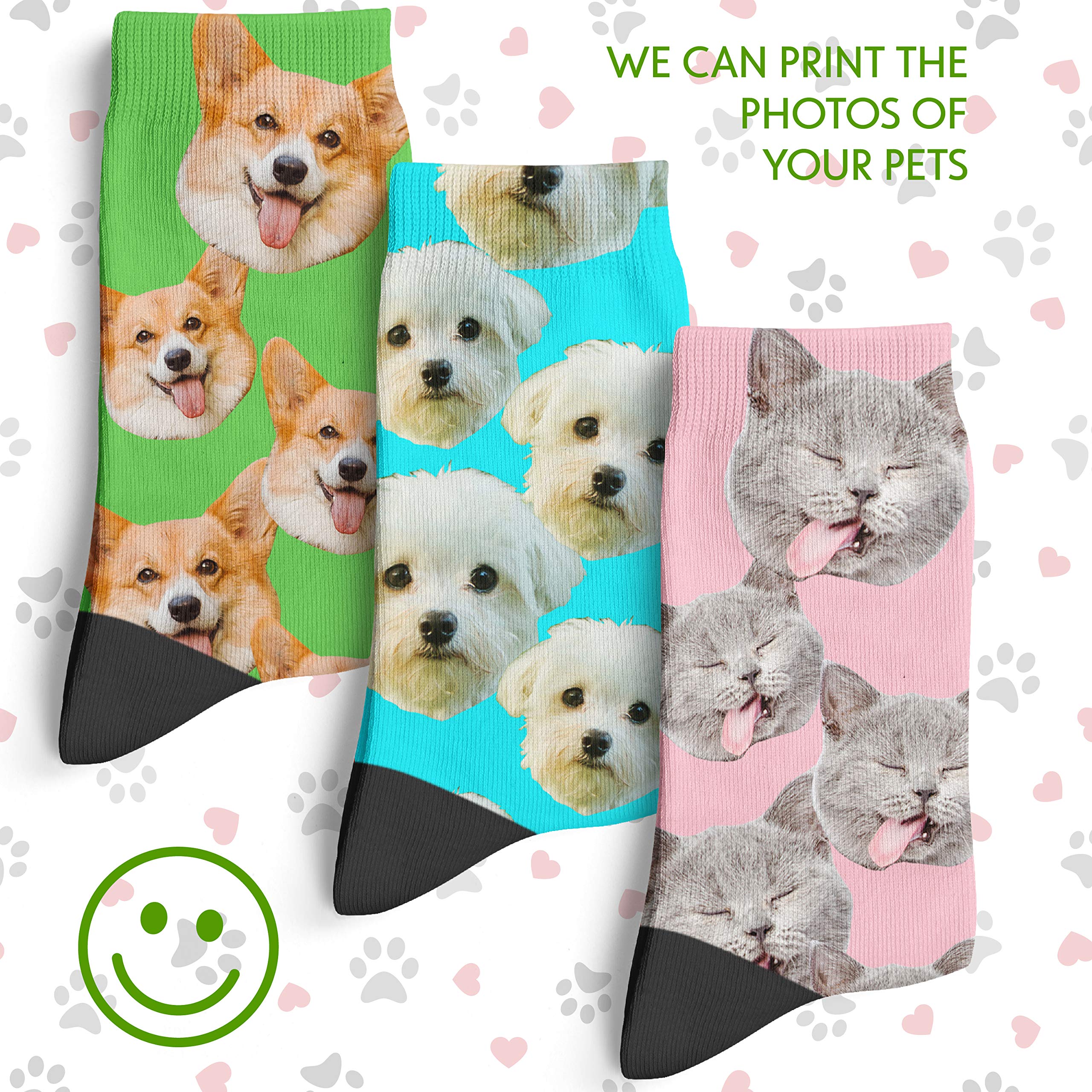 Custom Face Socks - Personalized Photo Socks with Your Face, Pet Cat or Dog - 9 Color Options - Perfect for Gifts, Couples & Family Keepsakes