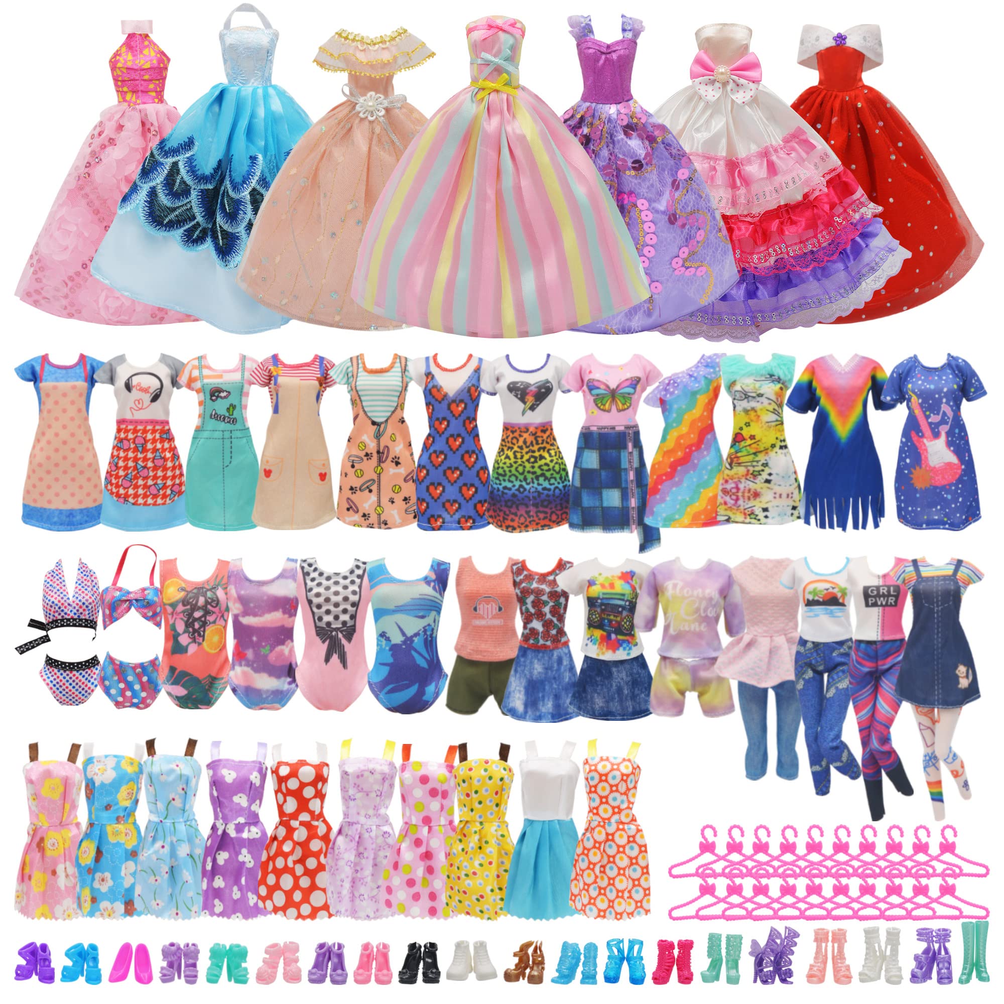 161 PCS 11.5 Inch Fashion Doll Wardrobe Set with Clothes, Shoes, Hangers & Accessories - Perfect for Pretend Play, Dress Up Games & Dollhouse Decor (Includes Dresses, Swimsuits, Crown, Necklace & More)