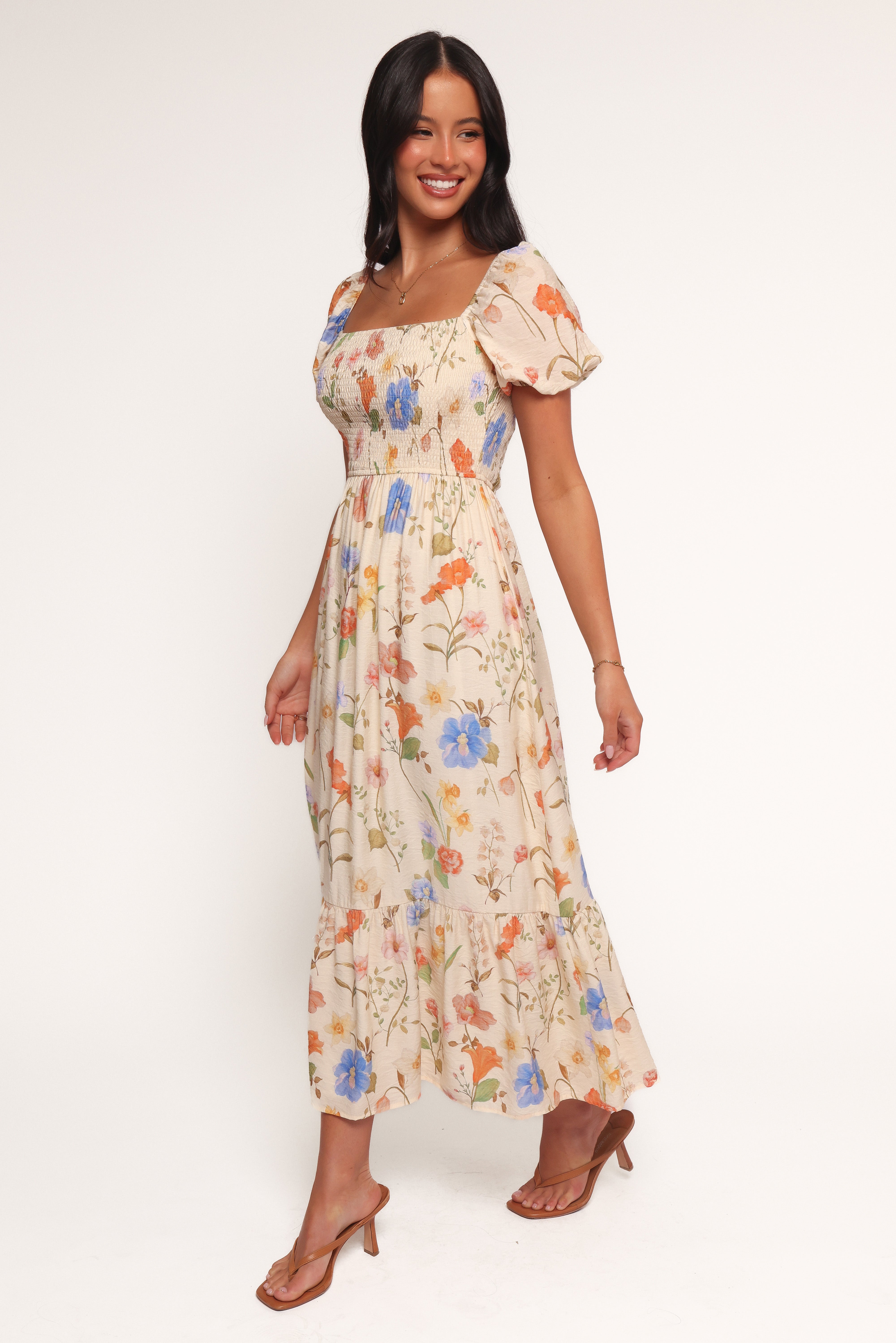 Elegant Cecelia Floral Puff Sleeve Maxi Dress for Women - Perfect for Summer Weddings, Beach Vacations & Boho Chic Outfits