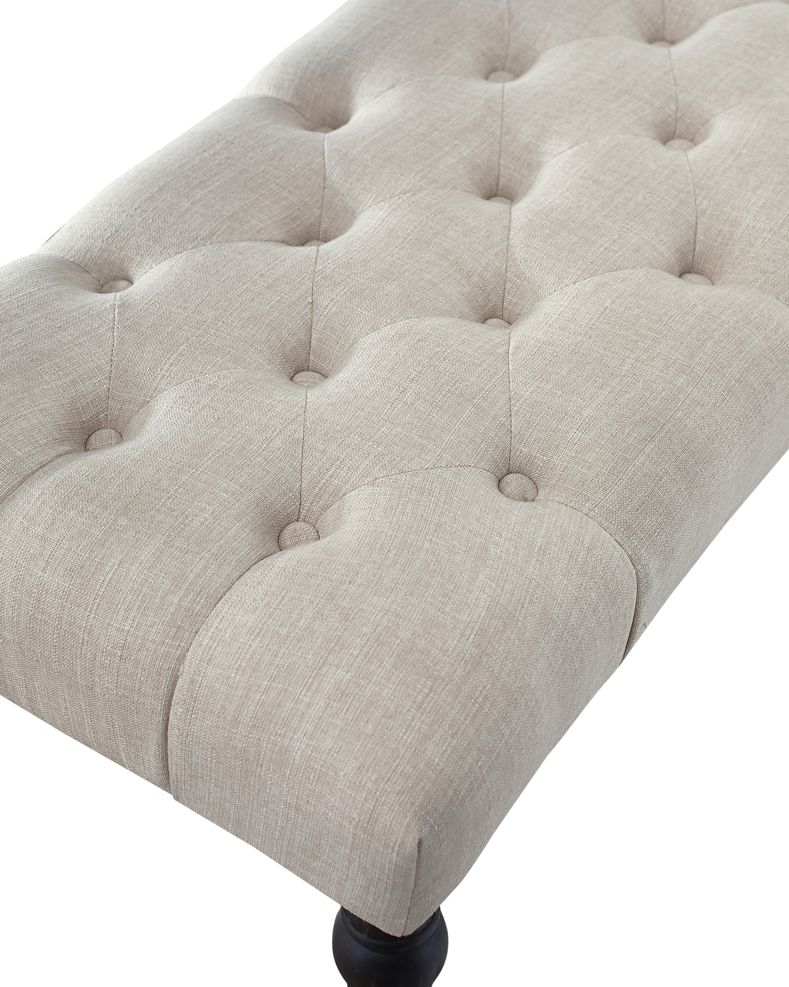 Roundhill Furniture Leviton Fabric Tufted Turned Leg Dining Bench in Tan - Upholstered Seat for Kitchen, Dining Room, and Entryway Comfort