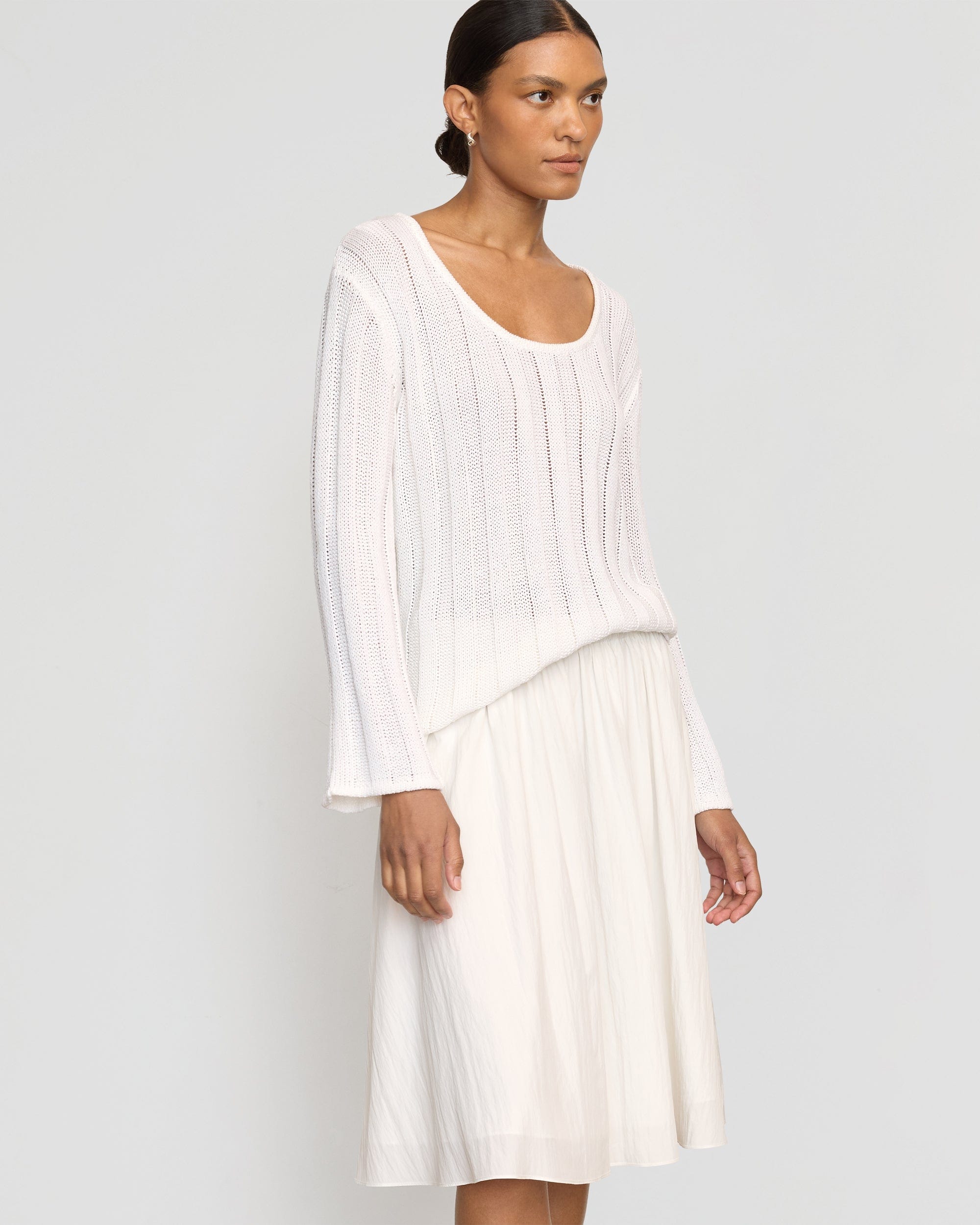 Leah Ribbed Scoop Neck Sweater for Women - Soft Knit Pullover Top for Fall & Winter - Casual Office Wear & Weekend Outfits