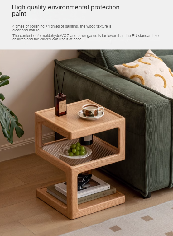 Solid Oak & Black Walnut Wood Corner Side Table - Square End Table for Living Room, Bedroom, or Office