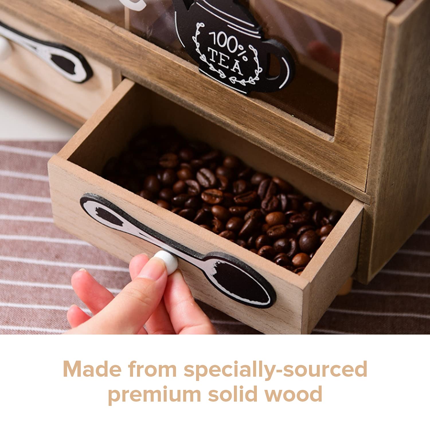 Premium Wooden Coffee Station Organizer - 11.8