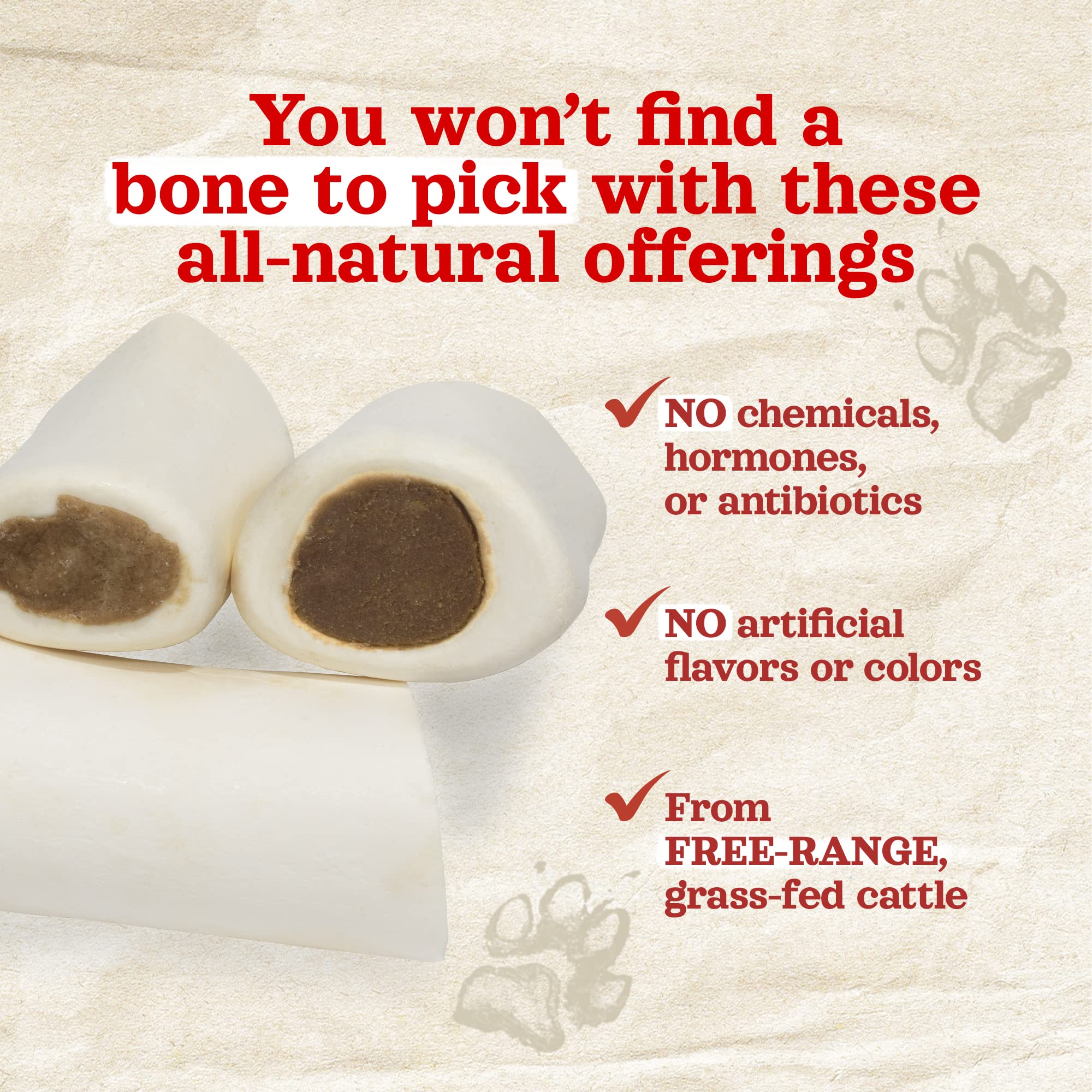 Natural Peanut Butter Filled Dog Bones (3-4 Inch, 6 Pack) - Limited Ingredient Dental Chew Treats with Real Beef for Small to Medium Dogs - Perfect for Training, Teething & Oral Health Care