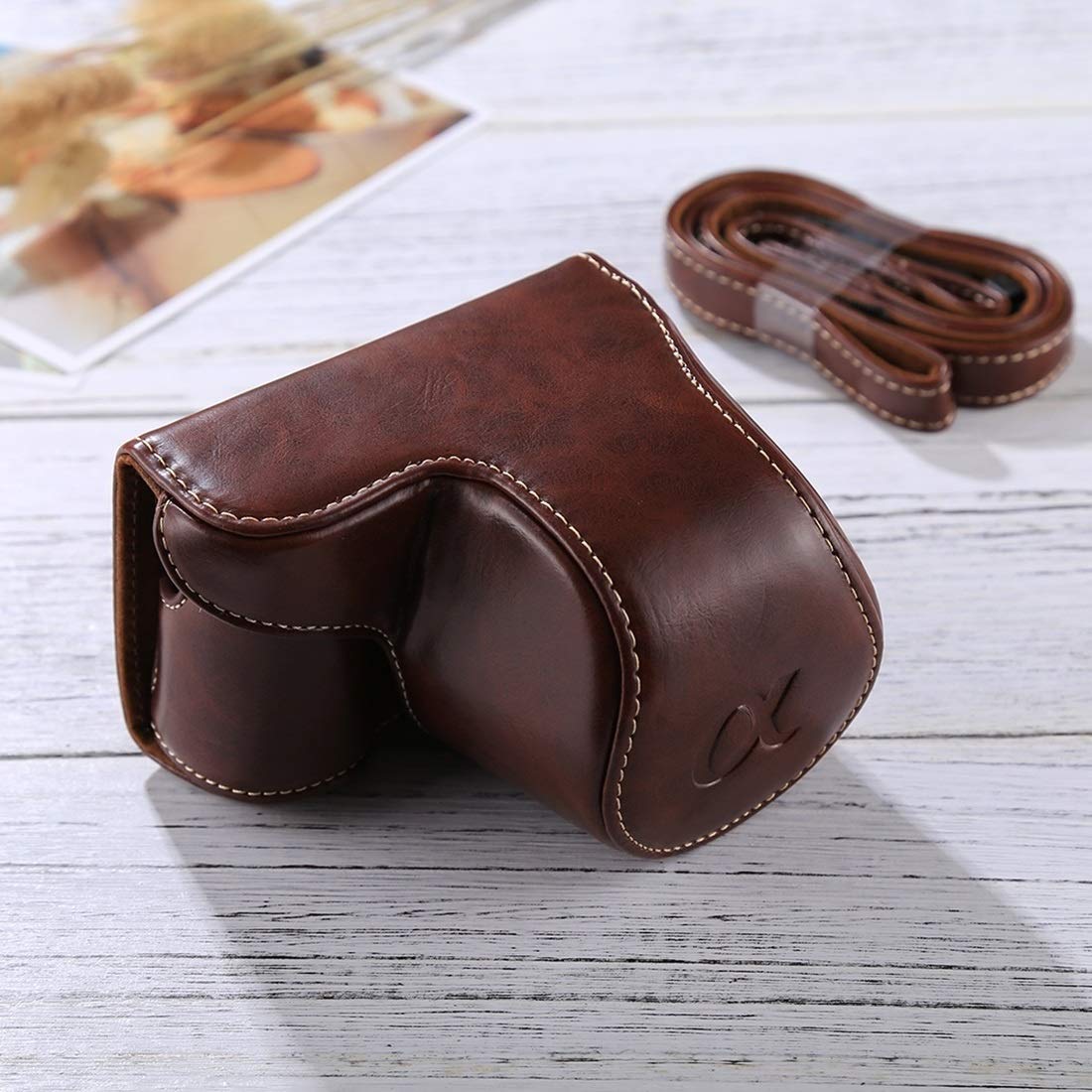 Premium PU Leather Camera Case Holster for Sony A5100 A5000 NEX-3N - Full Body Protection with Adjustable Strap (Fits 16-50mm & 40.5mm Lens) - Coffee Color - Perfect for Travel Photography & Outdoor Adventures