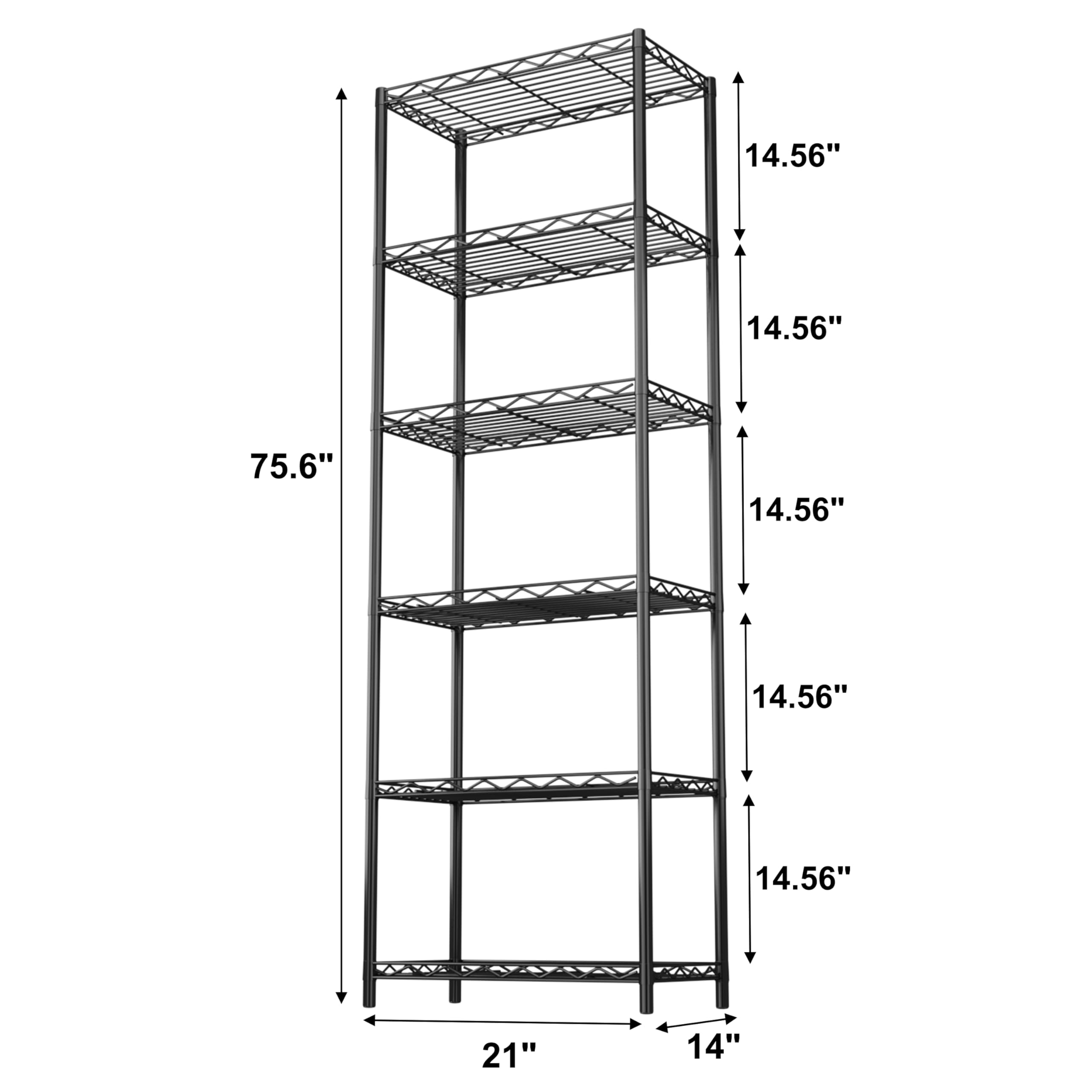 HOMEFORT 6-Tier Heavy Duty Wire Shelving Unit - 6 Shelf Metal Storage Rack for Pantry, Closet, Kitchen & Laundry Organization - Durable Space Saving Organizer (Black) - Ideal for Home Storage, Garage Shelving & Commercial Use
