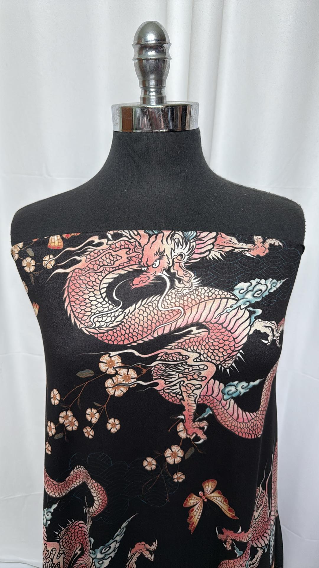 Black & Pink Dragon Print Double Brushed Poly Spandex Fabric - 4 Yard Cut - Perfect for Leggings, Yoga Pants, and Athletic Wear