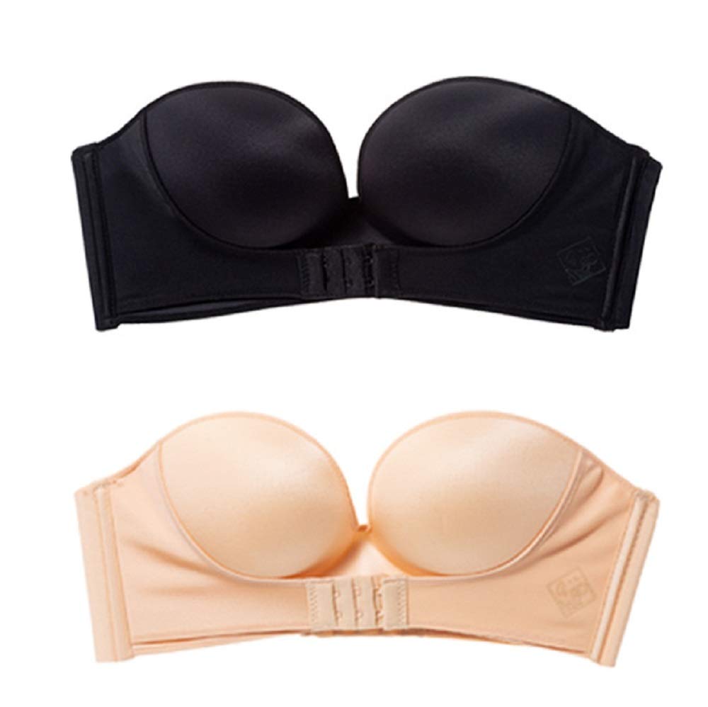 2 Pack Women's Hand-Shaped Front/Back Buckle Wireless Push Up Bra - Seamless Lift, Anti-Slip Strapless Design for Comfort & Support | Perfect for Evening Wear, Weddings & Special Occasions