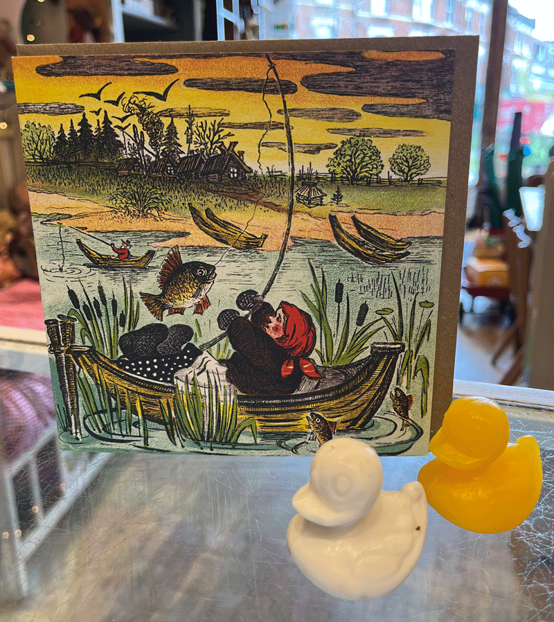 Fisherwoman Card - Happy Families Series by Kapelki Art | Unique Collectible Art Card for Gift Giving, Home Decor & Card Collectors