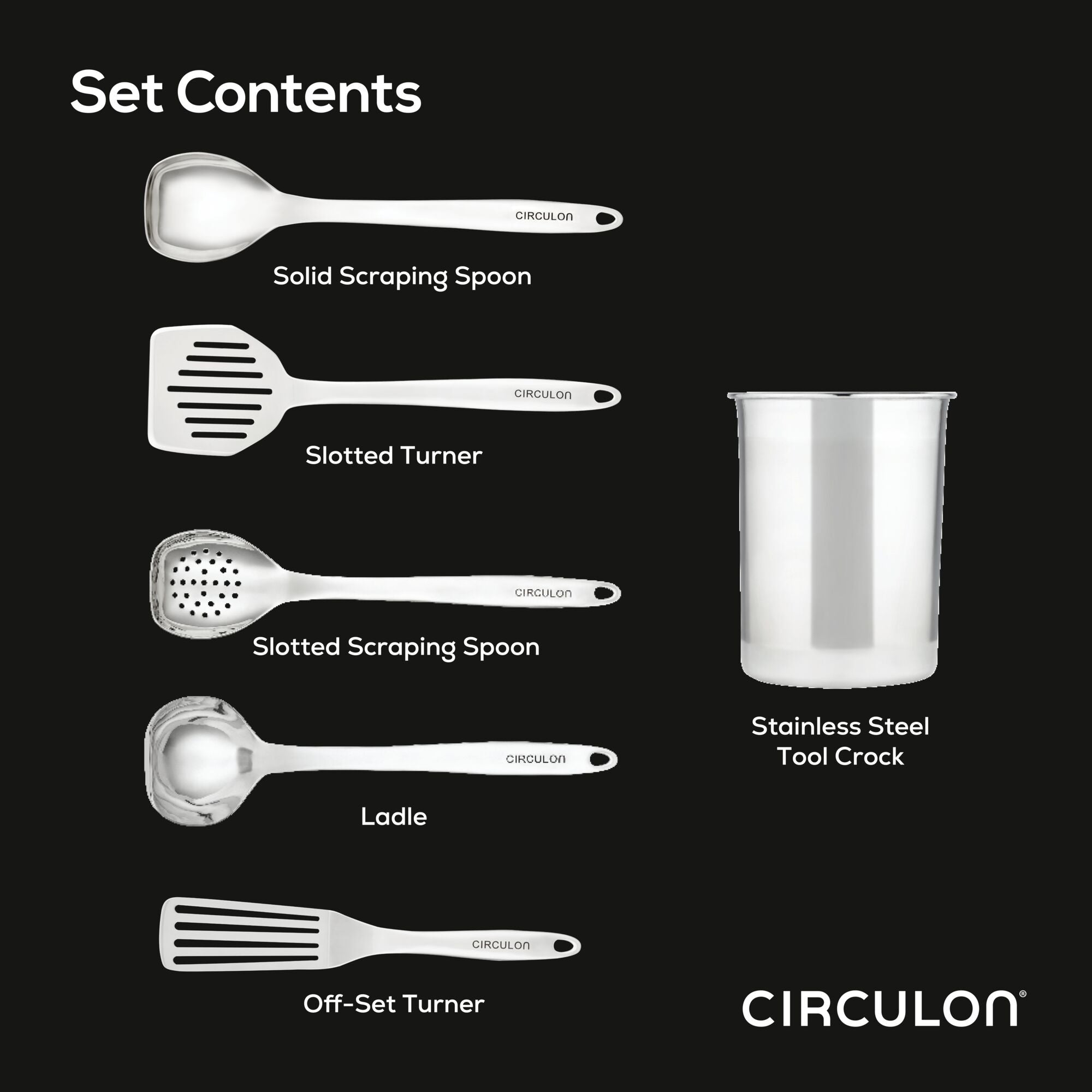 6-Piece Stainless Steel Kitchen Tool and Crock Set - Durable Utensil Organizer for Cooking, Baking & Serving - Perfect for Home Chefs & Restaurant Use