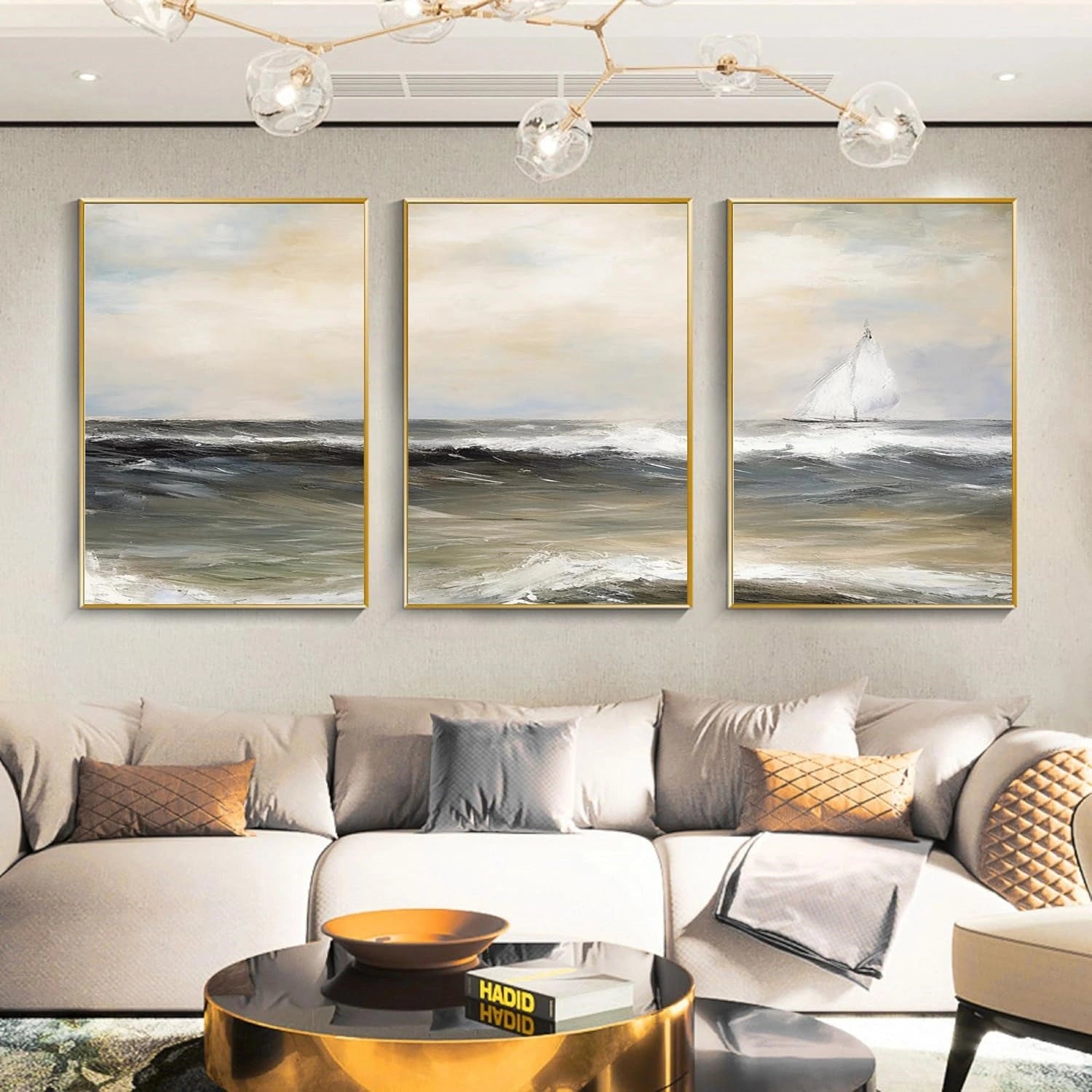 Ocean and Sky Painting Set of 3 - Coastal Wall Art for Living Room, Bedroom & Office Decor | Modern Abstract Seascape Canvas Prints