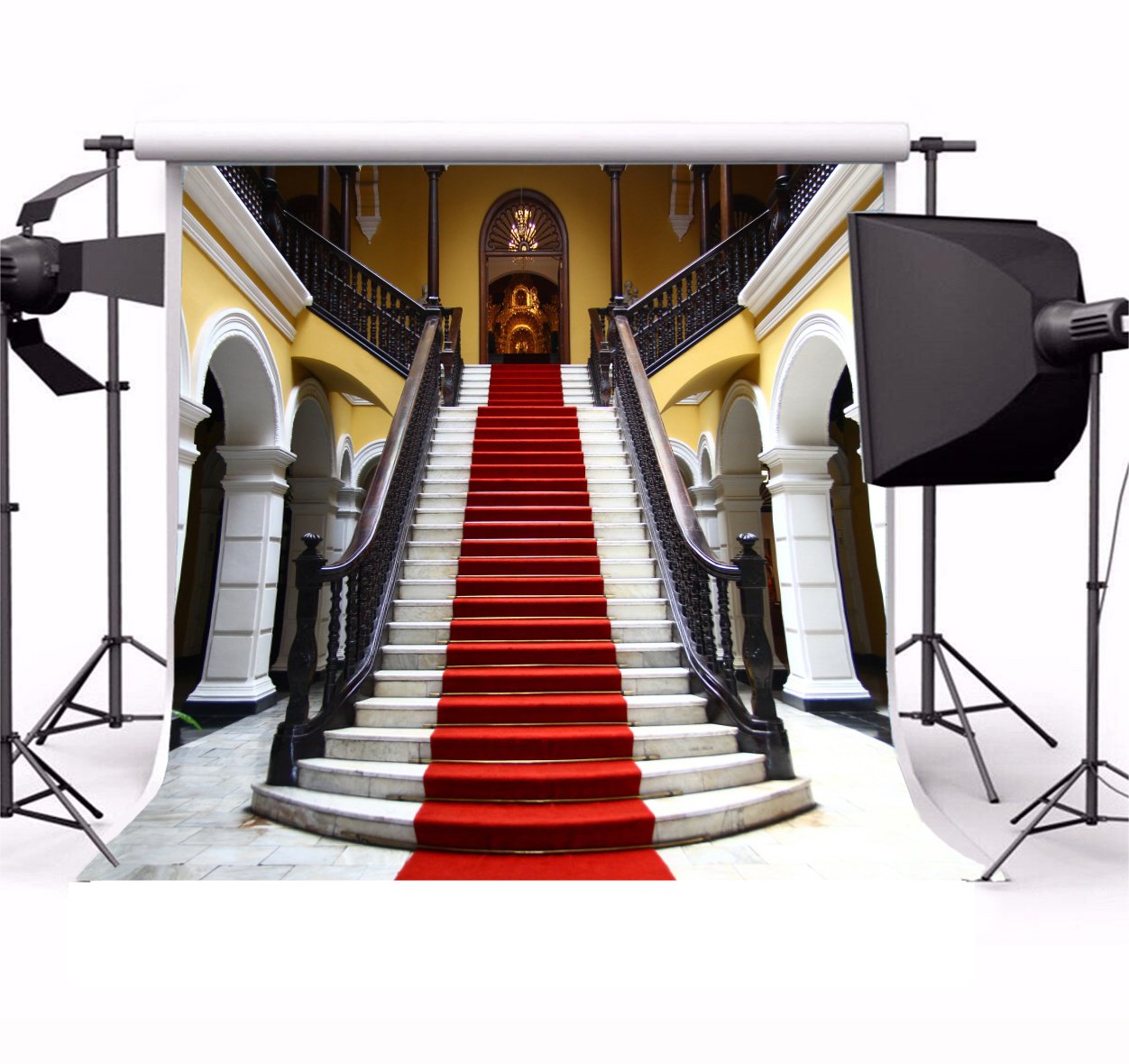Baocicco 10x10ft Wedding Backdrop - Luxurious European Architecture Church Background with Elegant Staircase & Arches for Wedding Ceremony, Red Carpet Events, Portrait Studio Props | Perfect for Bridal Showers, Anniversary Photos & VIP Event Decorations