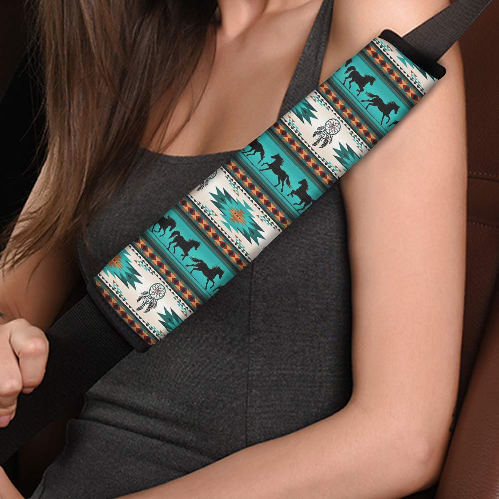 JoyLamoria Native American Dreamcatcher Horse Print Car Seat Belt Pad Cover Kit - Soft Strap Shoulder Cushion for Backpack, Shoulder Bag & Travel Accessories | Comfort for Long Drives & Daily Commutes