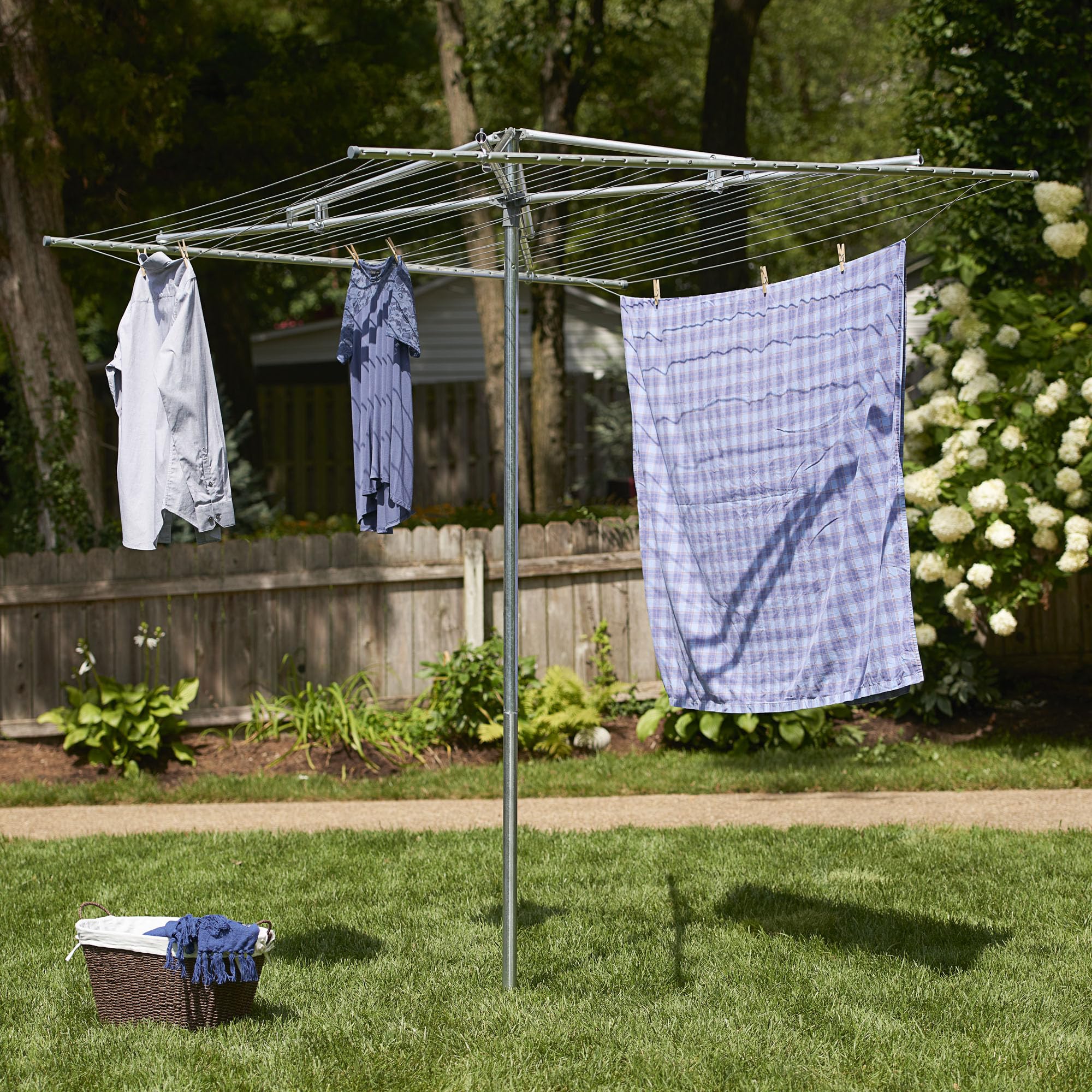 Steel Rotary Outdoor Umbrella Clothes Drying Rack - 30 Lines with 182 ft. Clothesline | Heavy Duty Laundry Rack for Backyard, Patio & Camping | Perfect for Drying Clothes, Towels & Bedding