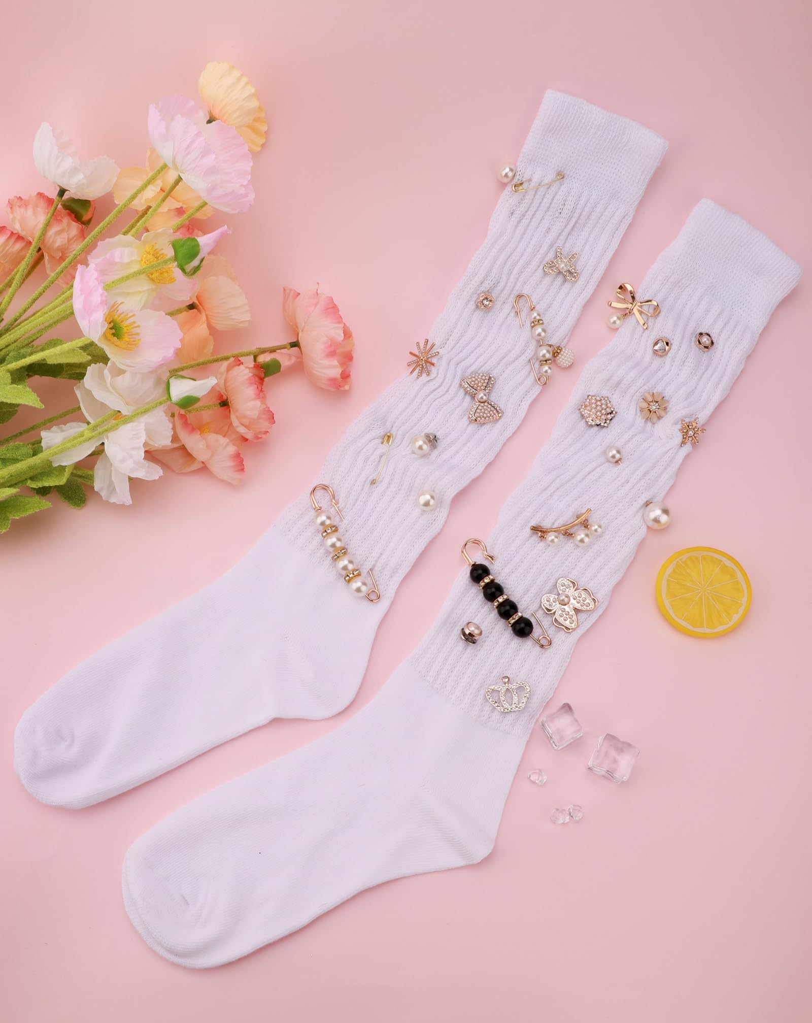 60 Pcs Gold Shoe Charms & Brooches for Women - DIY Pearl Sock Jewelry Kit - Bulk Bling Button Pins for Hat, Scarf, Sneakers & Clothes Decoration - Perfect for DIY Crafts, Gifts & Fashion Accessories