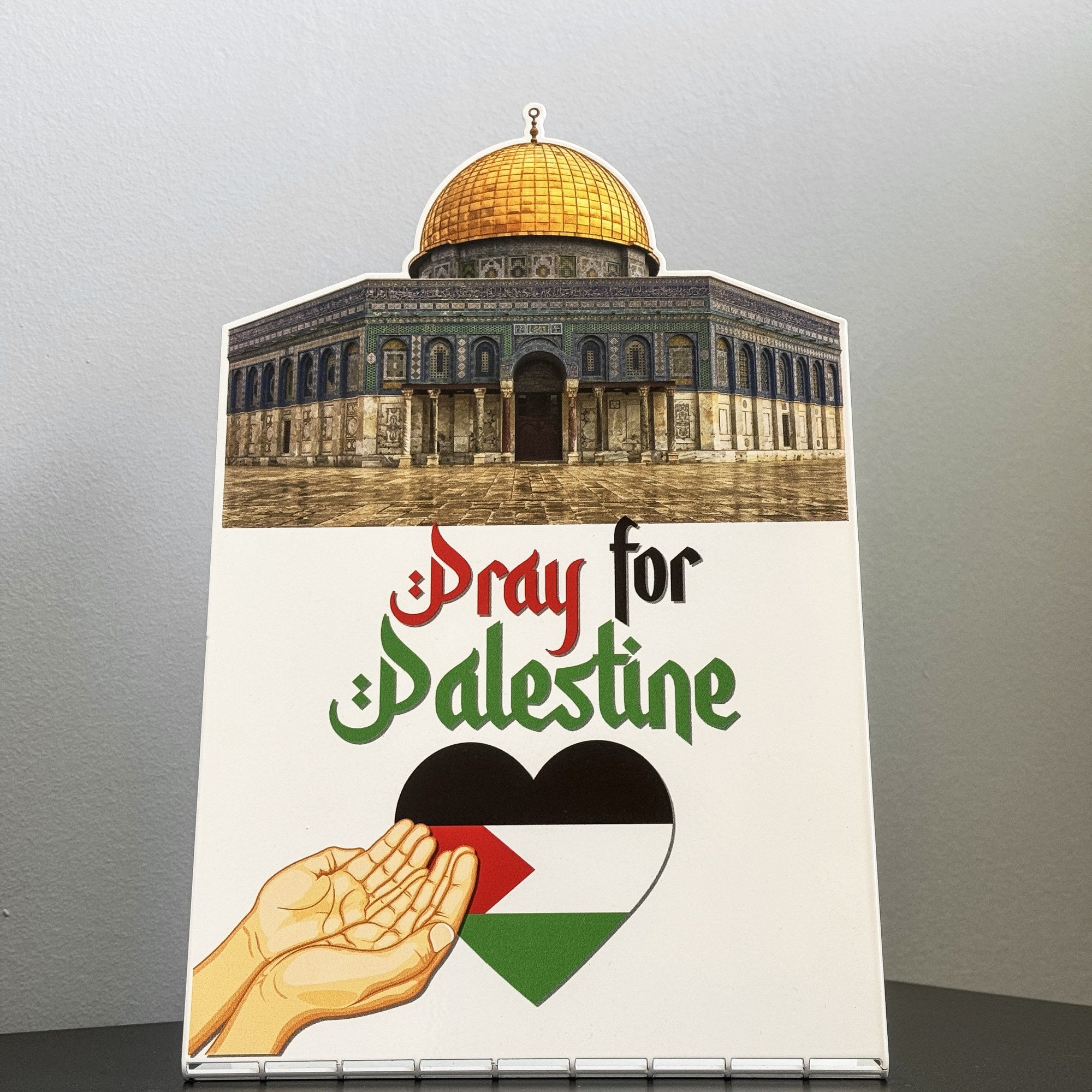 Palestine Flag Table Top Stand - Metal Base with Al Aqsa Mosque & Dome of the Rock Design - Perfect for Home Decor, Office Display & Cultural Events