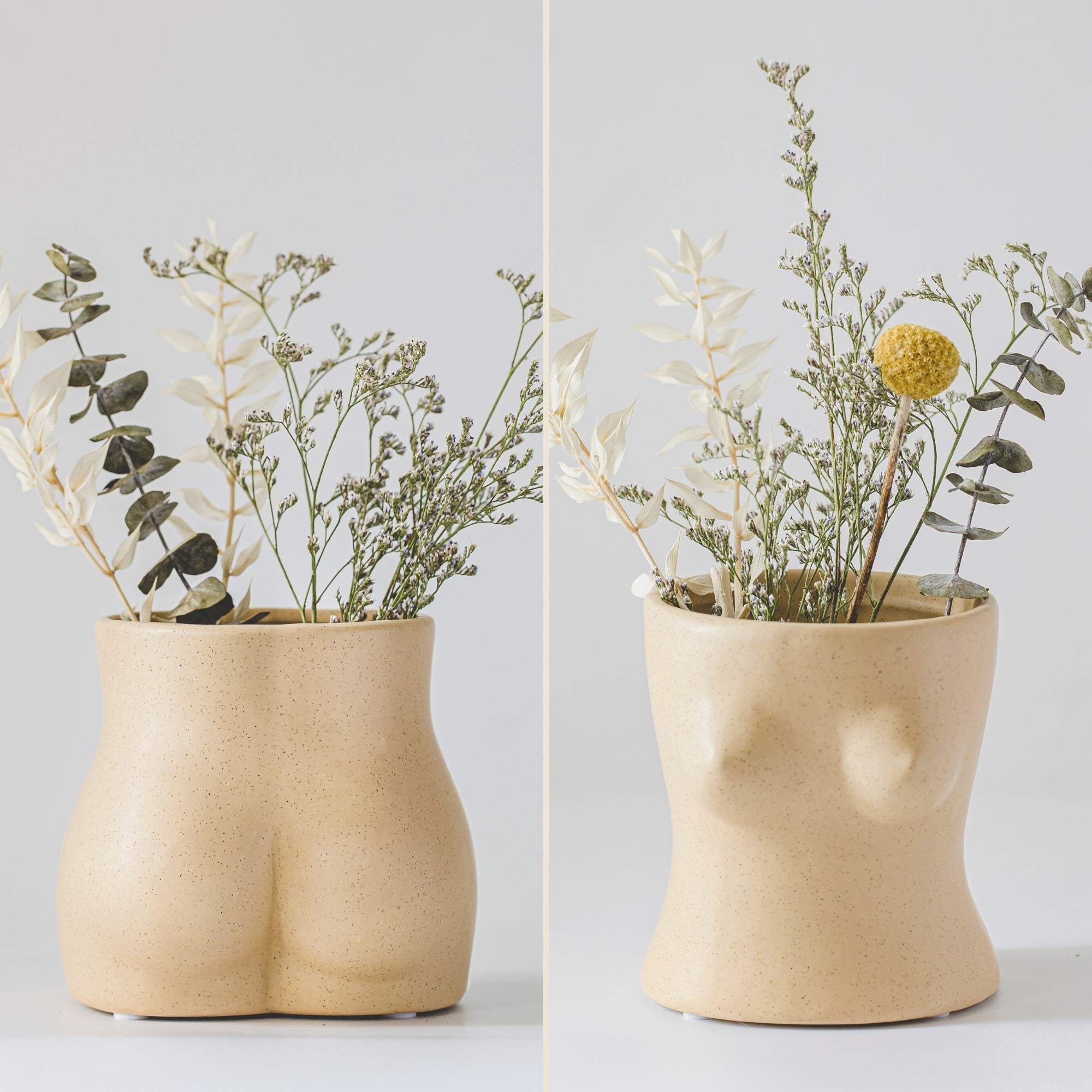 Ceramic Female Body Vase - Modern Boho Butt & Boob Planter with Drainage Hole | Speckled Matte Nude Flower Pot for Succulents & Small Plants | Cute Cheeky Indoor Decor for Bedroom, Office & Boho Home