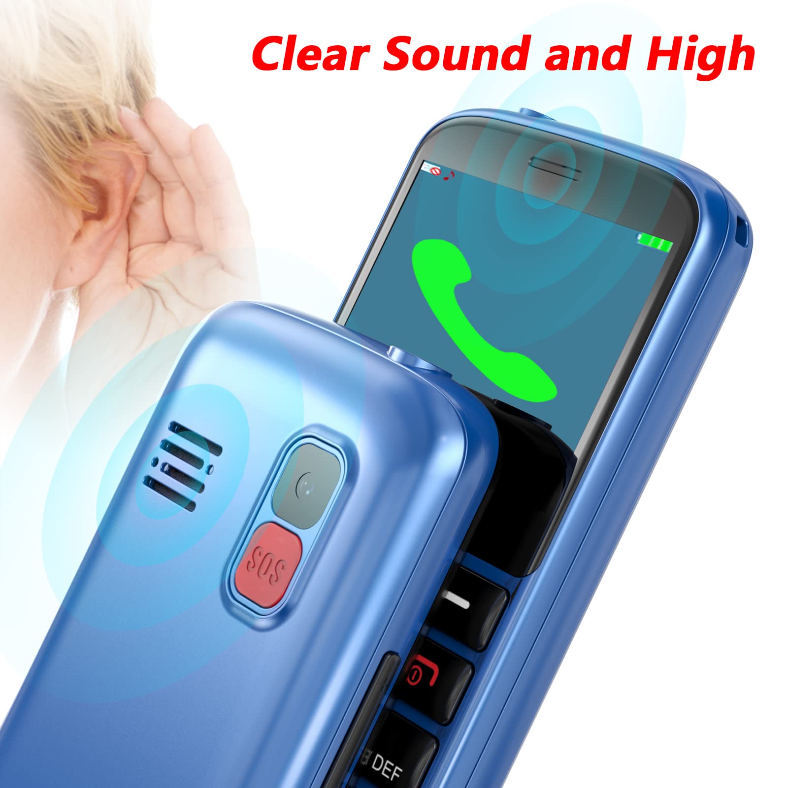 CHAKEYAKE Easy-to-Use Big Button Senior Cell Phone - Unlocked Dual SIM Basic Mobile Phone for Elderly with SOS Emergency Button, Charging Dock & Hearing Aid Compatibility (Blue) | Perfect for Emergency Calls, Daily Communication & Hearing Impaired Users